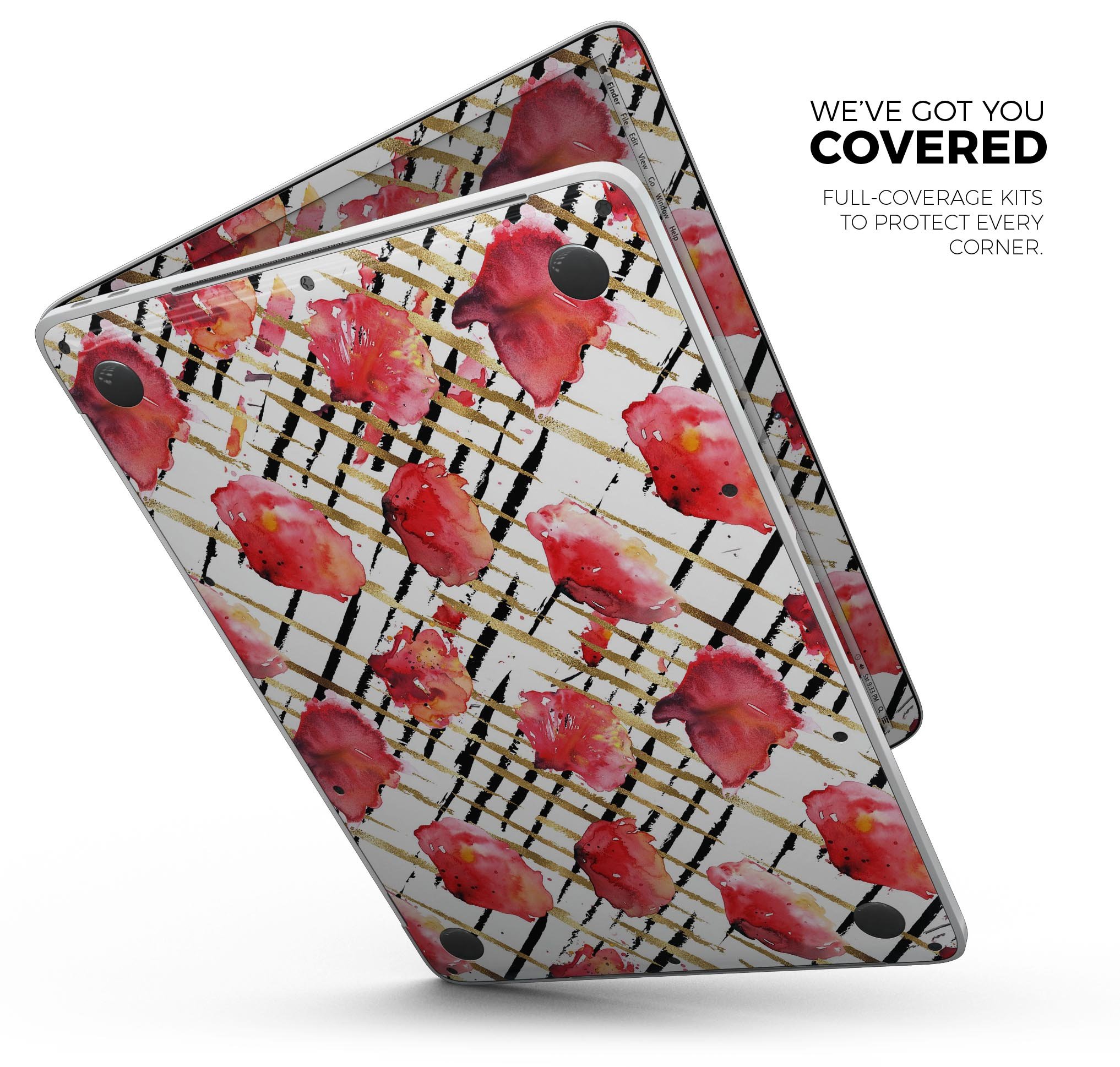 Karamfila Watercolo Poppies V25 skin decal wrap kit for MacBook, showcasing vibrant poppy design on a sleek surface.