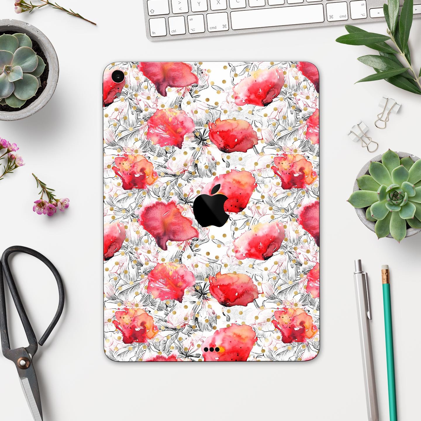 Karamfila Watercolo Poppies V26 full-body skin decal for Apple devices, showcasing vibrant poppy design and premium finish.