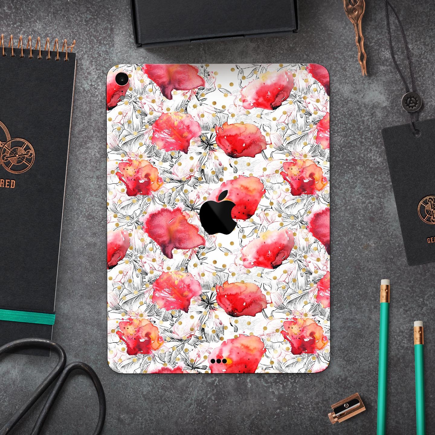 Karamfila Watercolo Poppies V26 full-body skin decal for Apple devices, showcasing vibrant poppy design and premium finish.