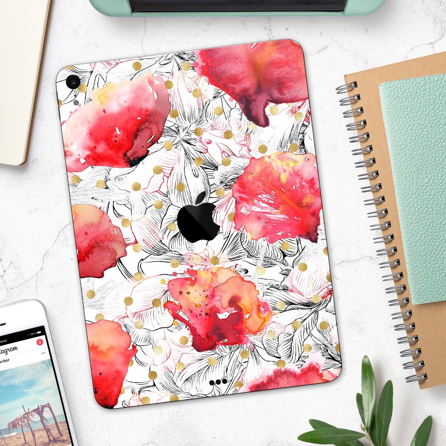 Karamfila Watercolo Poppies V29 full-body skin decal for Apple devices, featuring vibrant poppy design and premium 3M materials.