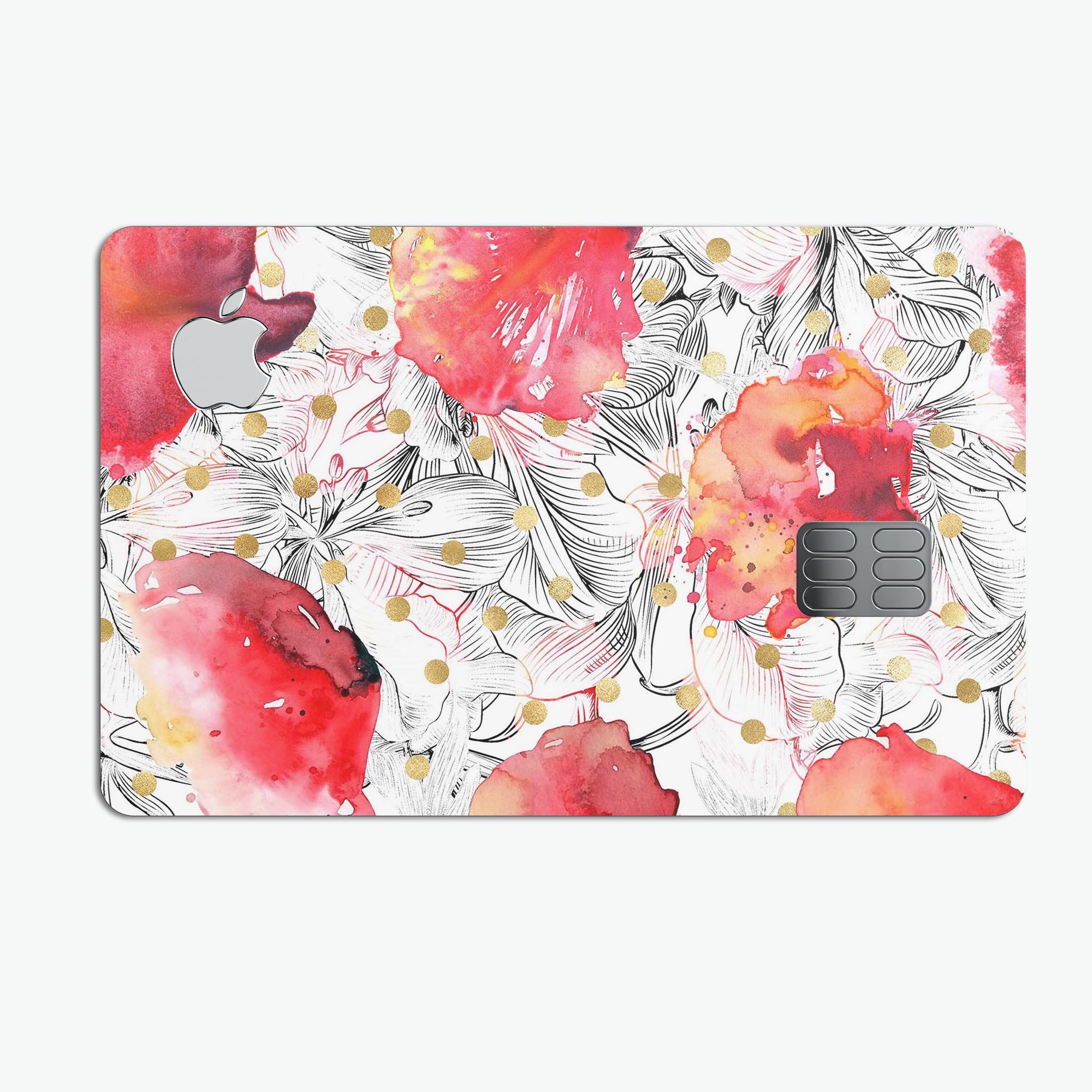Karamfila Watercolo Poppies V29 skin kit for Apple Card, featuring a vibrant poppy design on premium vinyl.