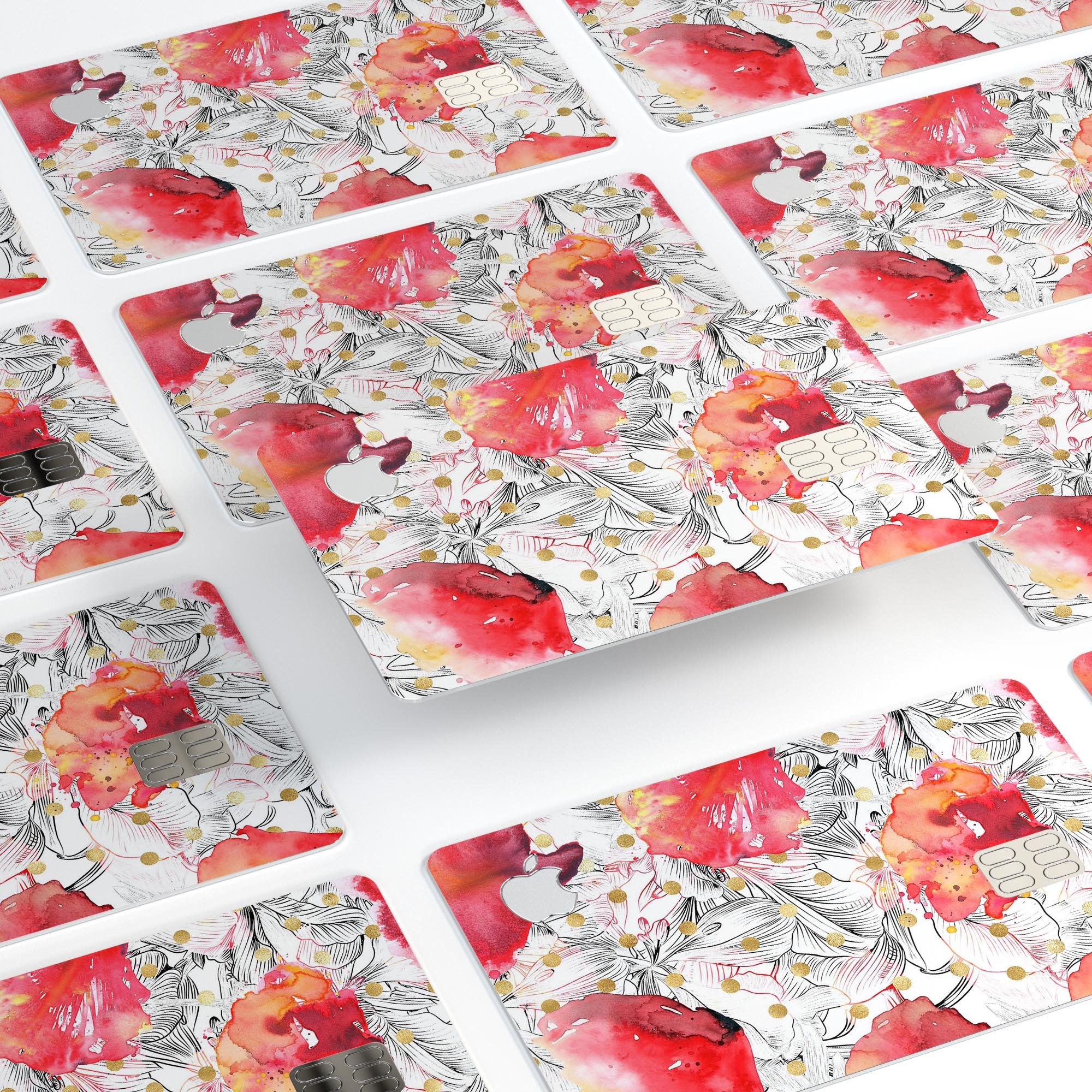 Karamfila Watercolo Poppies V29 skin kit for Apple Card, featuring a vibrant poppy design on premium vinyl.