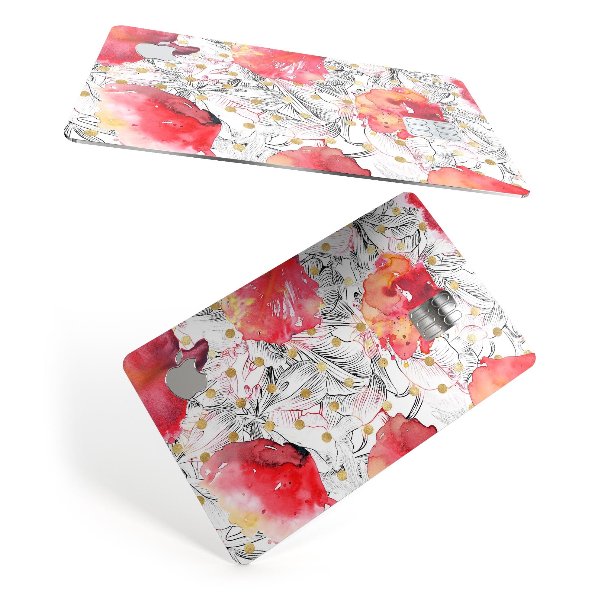 Karamfila Watercolo Poppies V29 skin kit for Apple Card, featuring a vibrant poppy design on premium vinyl.