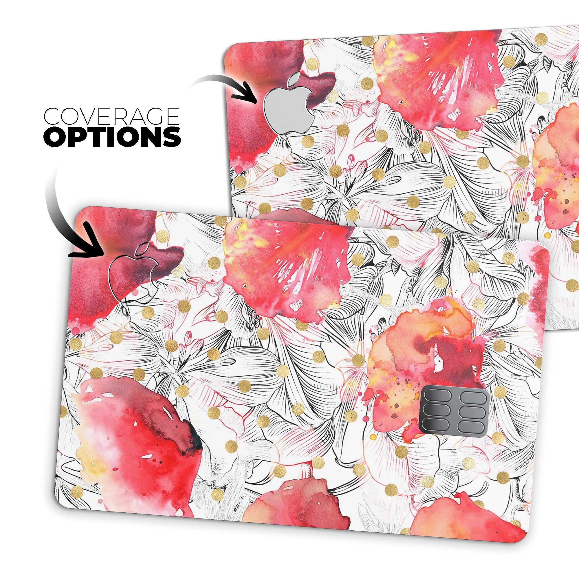 Karamfila Watercolo Poppies V29 skin kit for Apple Card, featuring a vibrant poppy design on premium vinyl.