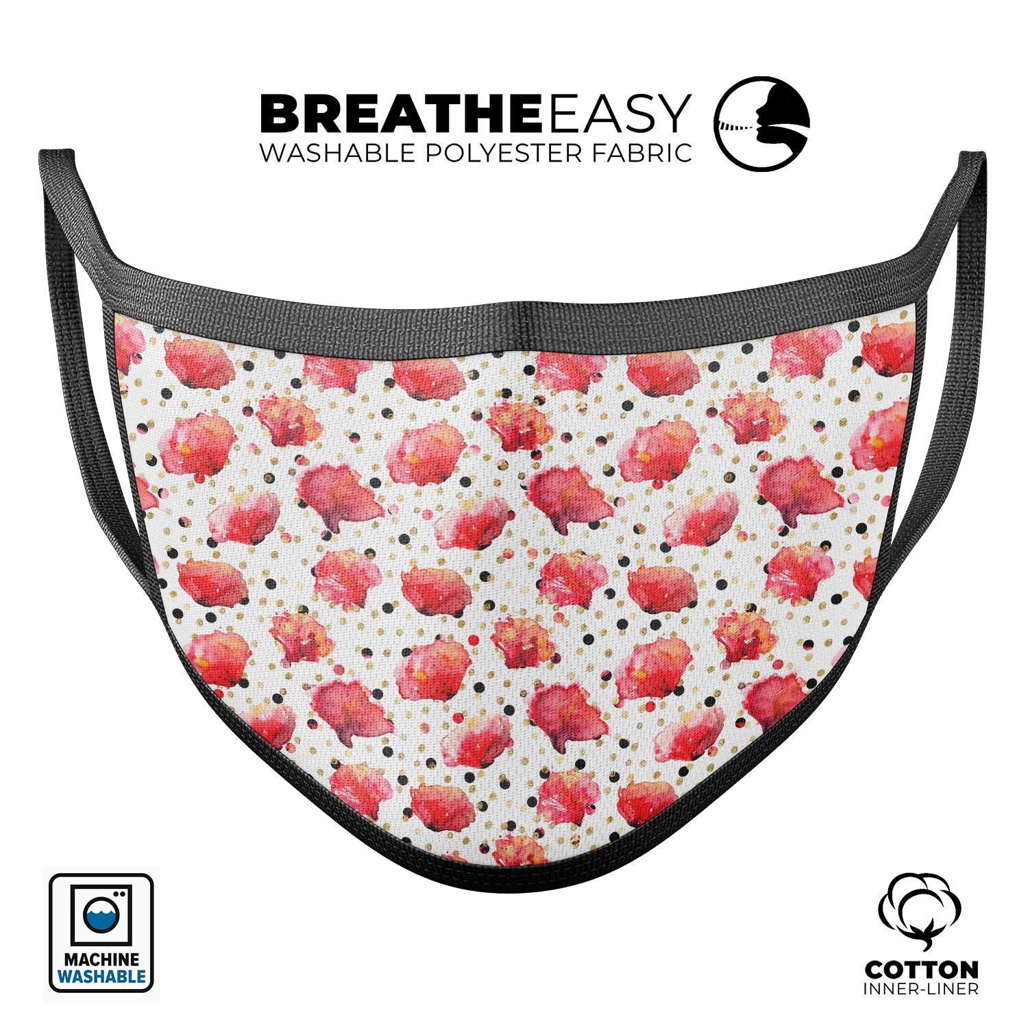 Karamfila Watercolo Poppies V3 mouth cover featuring a vibrant poppy design, made from soft cotton and adjustable ear loops.