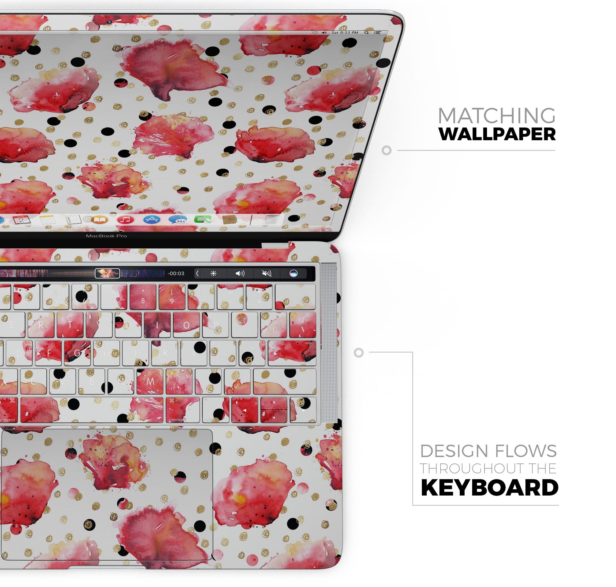 Karamfila Watercolo Poppies V4 skin decal wrap kit for MacBook, showcasing vibrant poppy design on premium vinyl material.