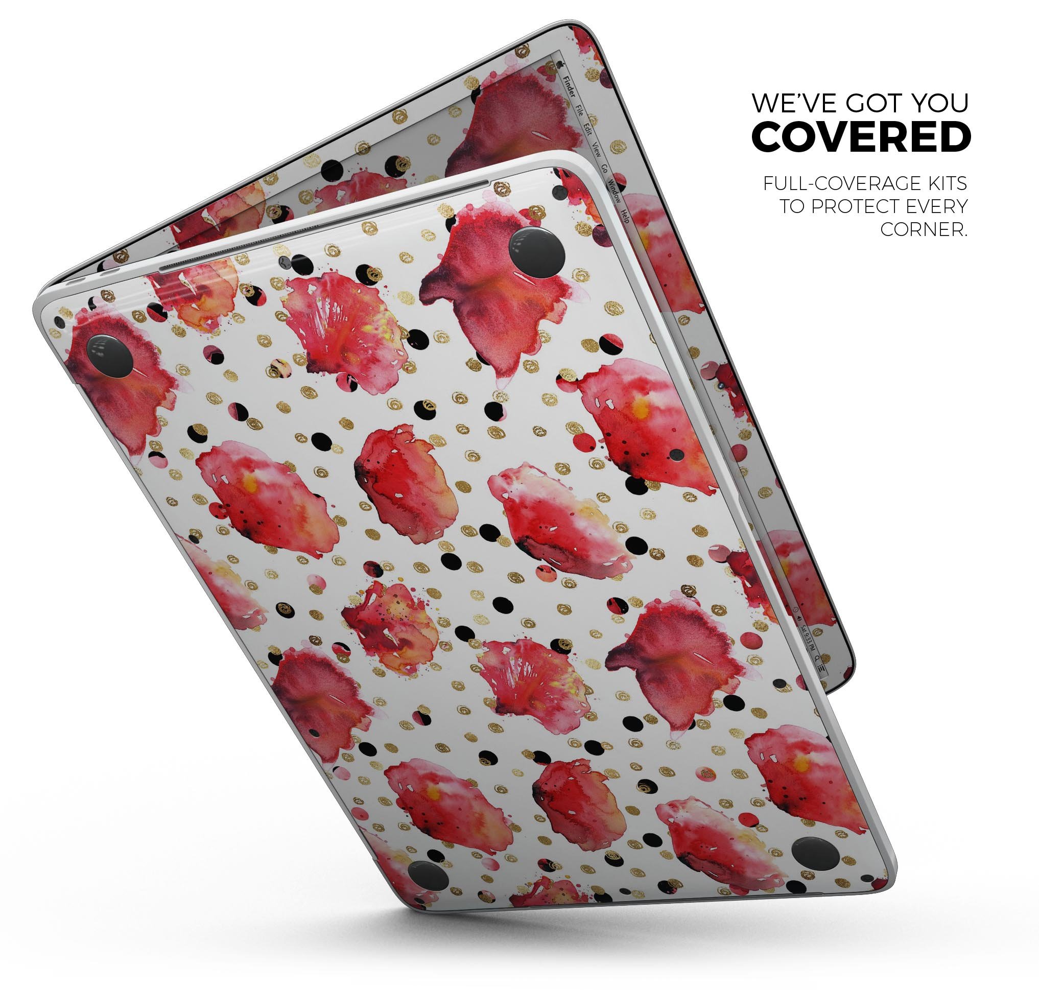 Karamfila Watercolo Poppies V4 skin decal wrap kit for MacBook, showcasing vibrant poppy design on premium vinyl material.