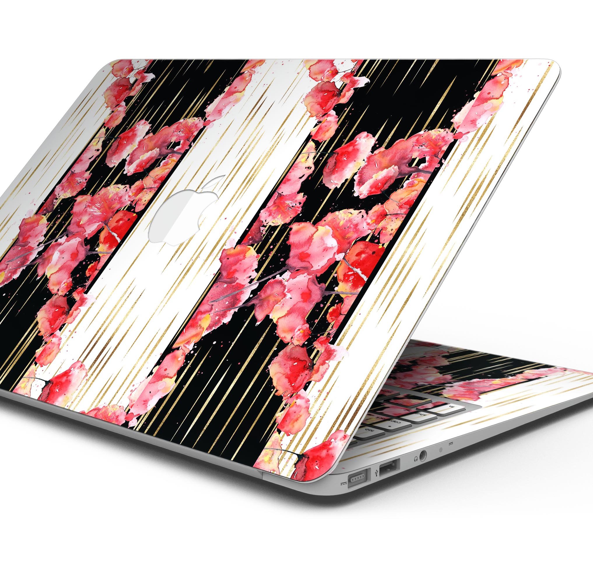 Karamfila Watercolo Poppies V5 skin decal wrap kit for MacBook, showcasing vibrant poppy design on premium vinyl material.