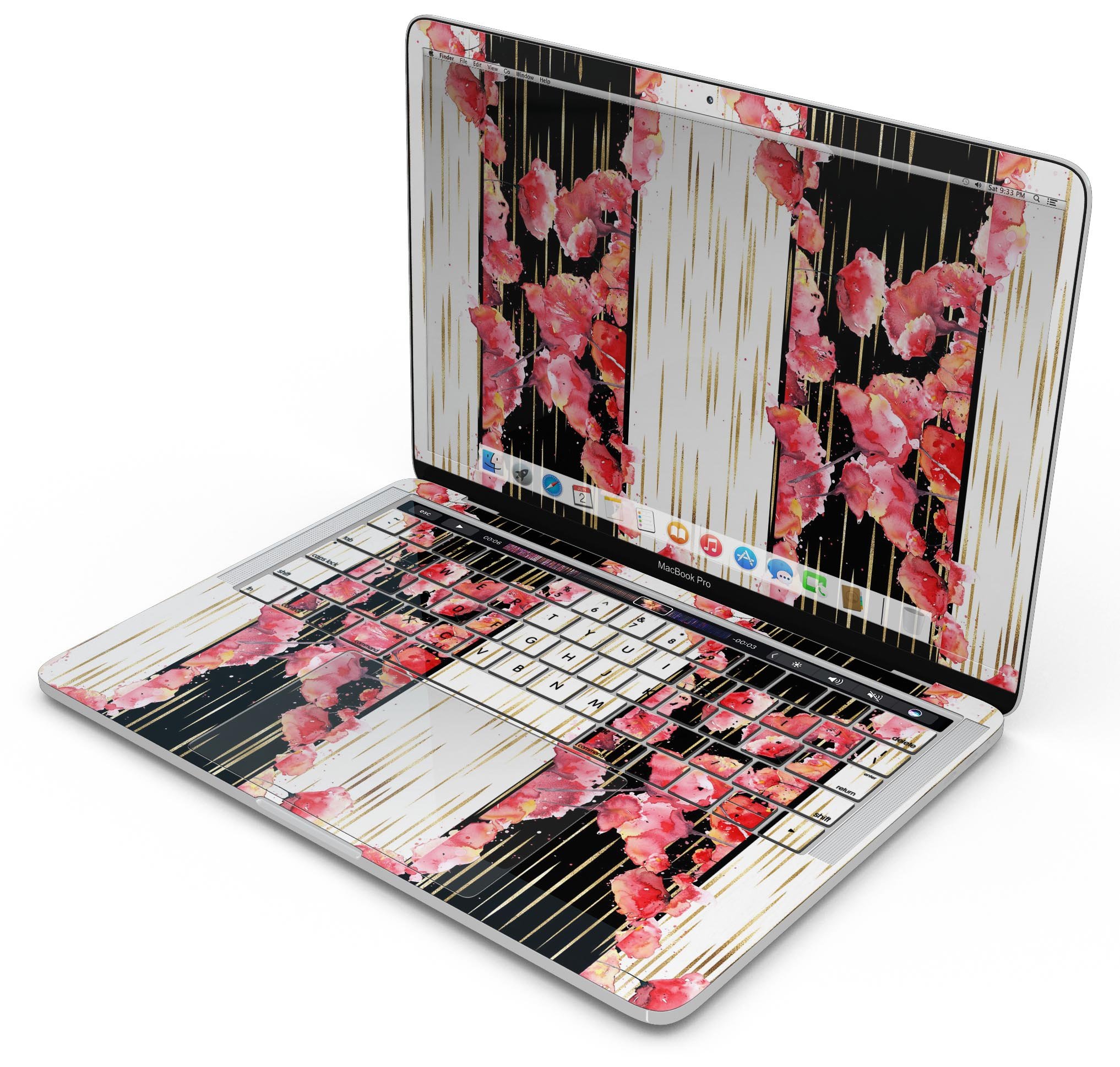Karamfila Watercolo Poppies V5 skin decal wrap kit for MacBook, showcasing vibrant poppy design on premium vinyl material.