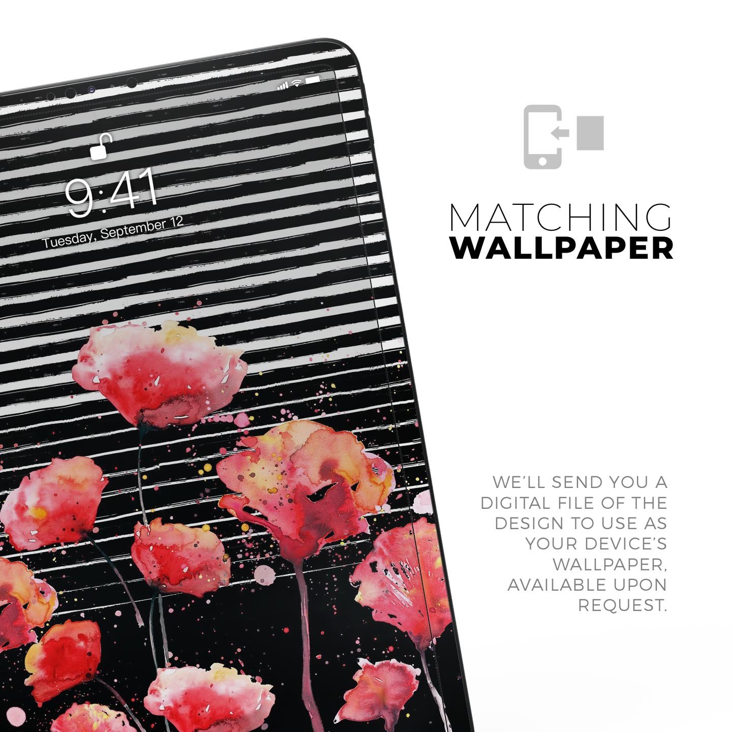 Karamfila Watercolo Poppies V7 skin decal for Apple devices, showcasing vibrant poppy design and ultra-thin protection.