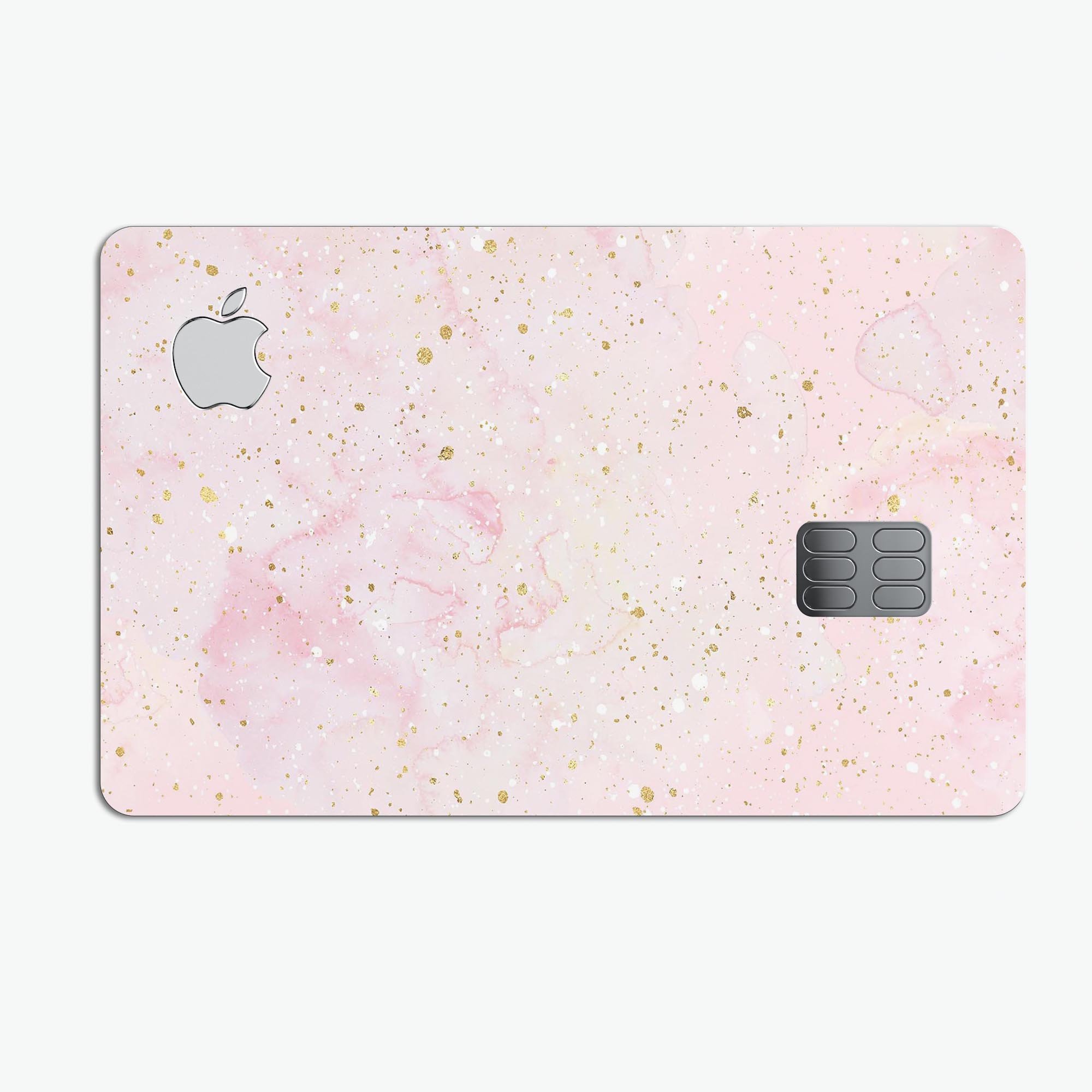 Karamfila Watercolor & Gold V12 skin kit for Apple Card, showcasing vibrant colors and premium vinyl material.