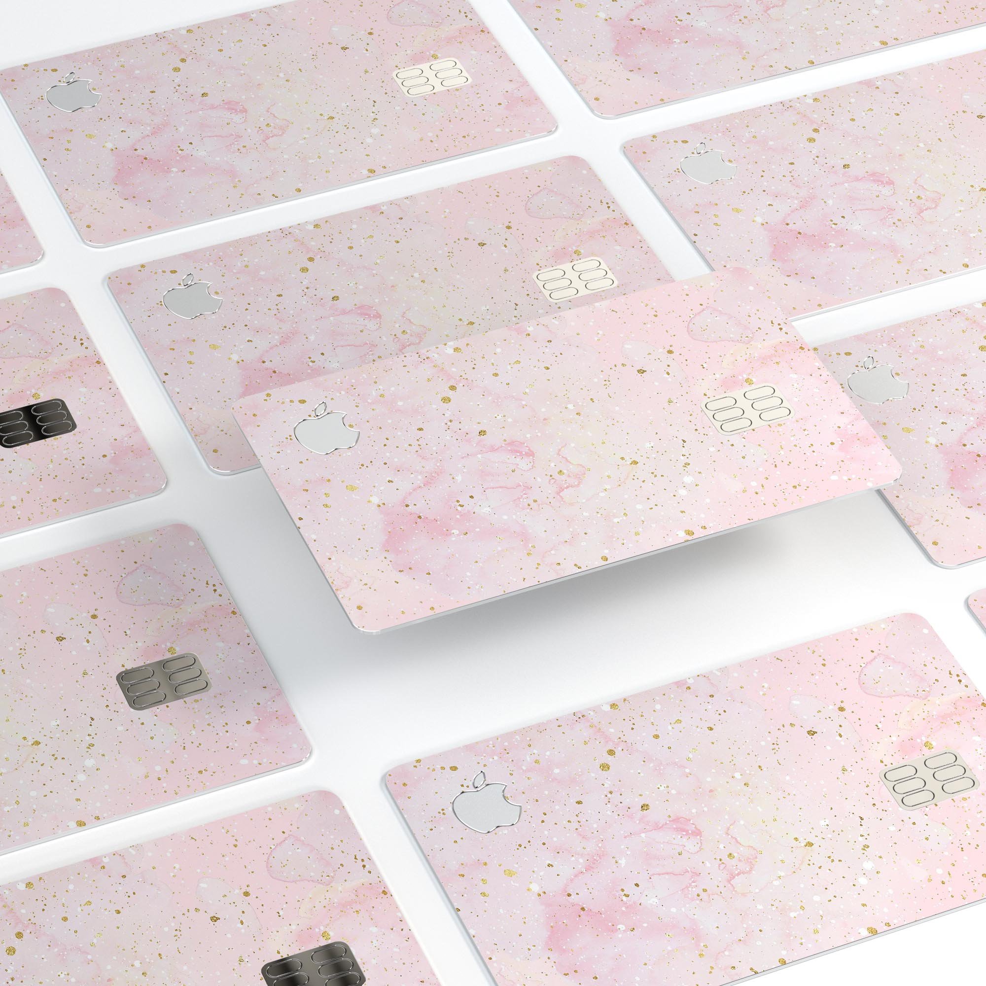 Karamfila Watercolor & Gold V12 skin kit for Apple Card, showcasing vibrant colors and premium vinyl material.