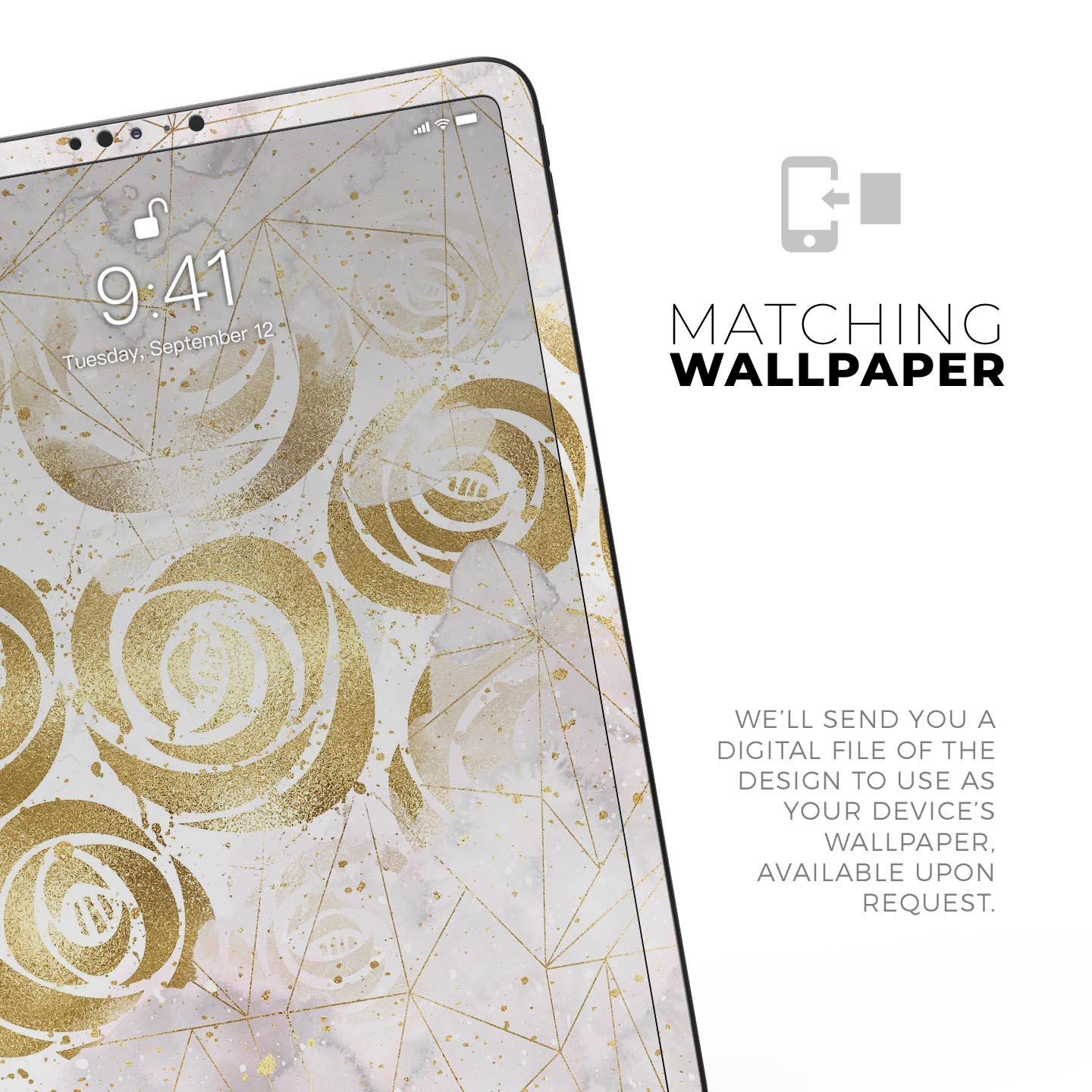 Karamfila Watercolor & Gold V14 skin decal for Apple devices, showcasing vibrant colors and a sleek design.