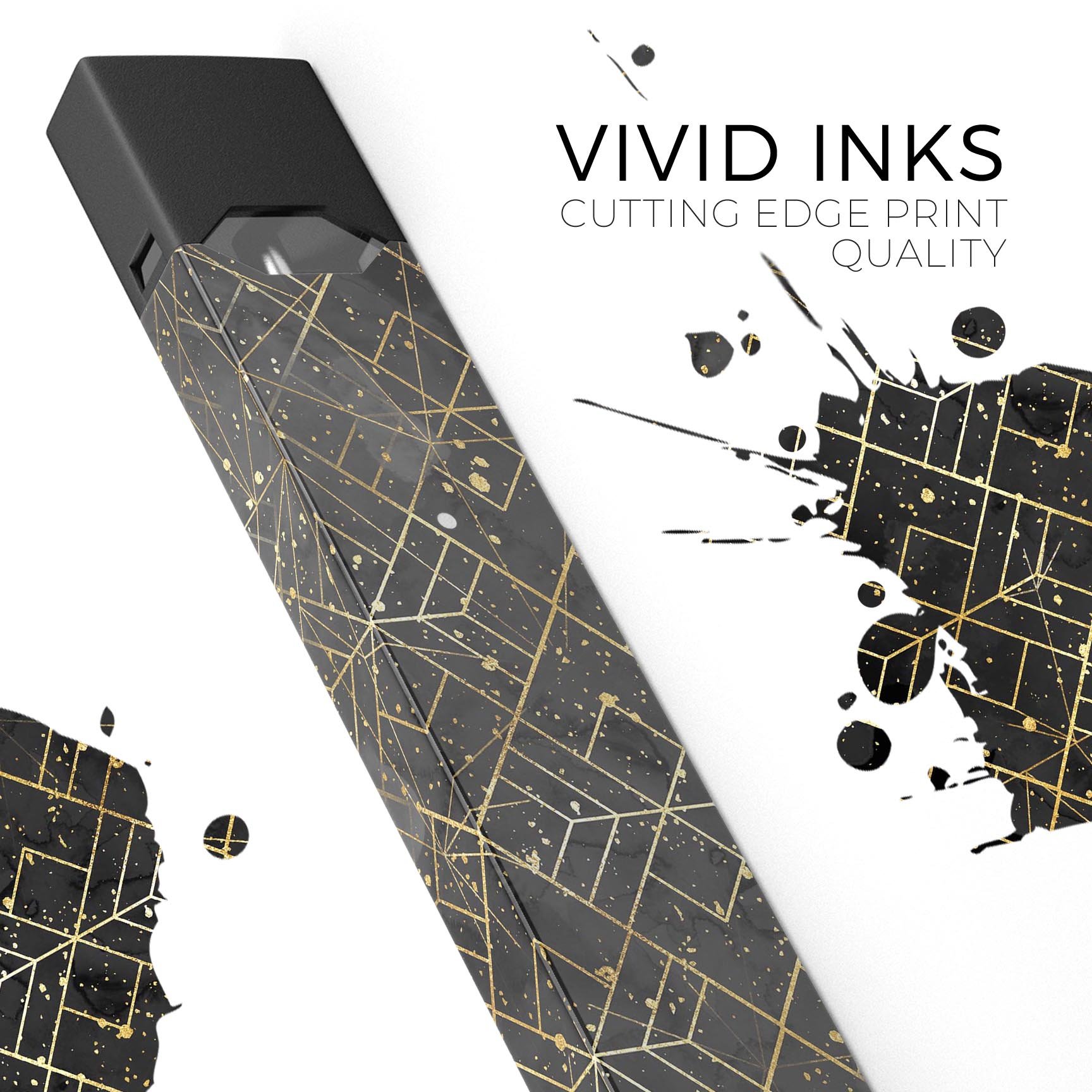 Karamfila Watercolor & Gold V9 skin-wrap for JUUL device, showcasing vibrant colors and premium design.