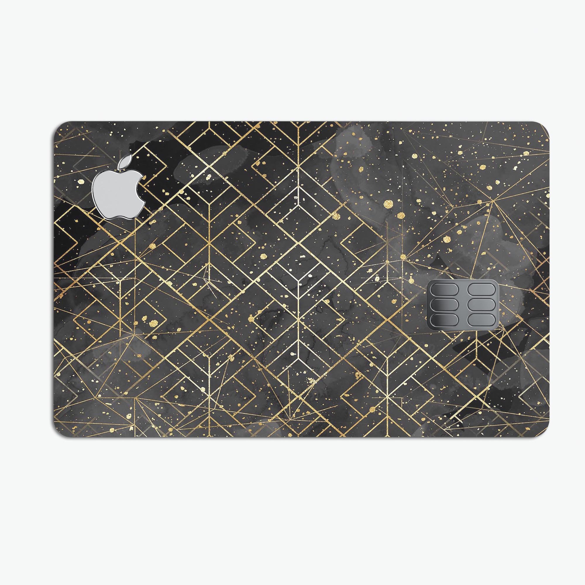 Karamfila Watercolor & Gold V9 decal skin applied on an Apple Card, showcasing vibrant colors and a glossy finish.