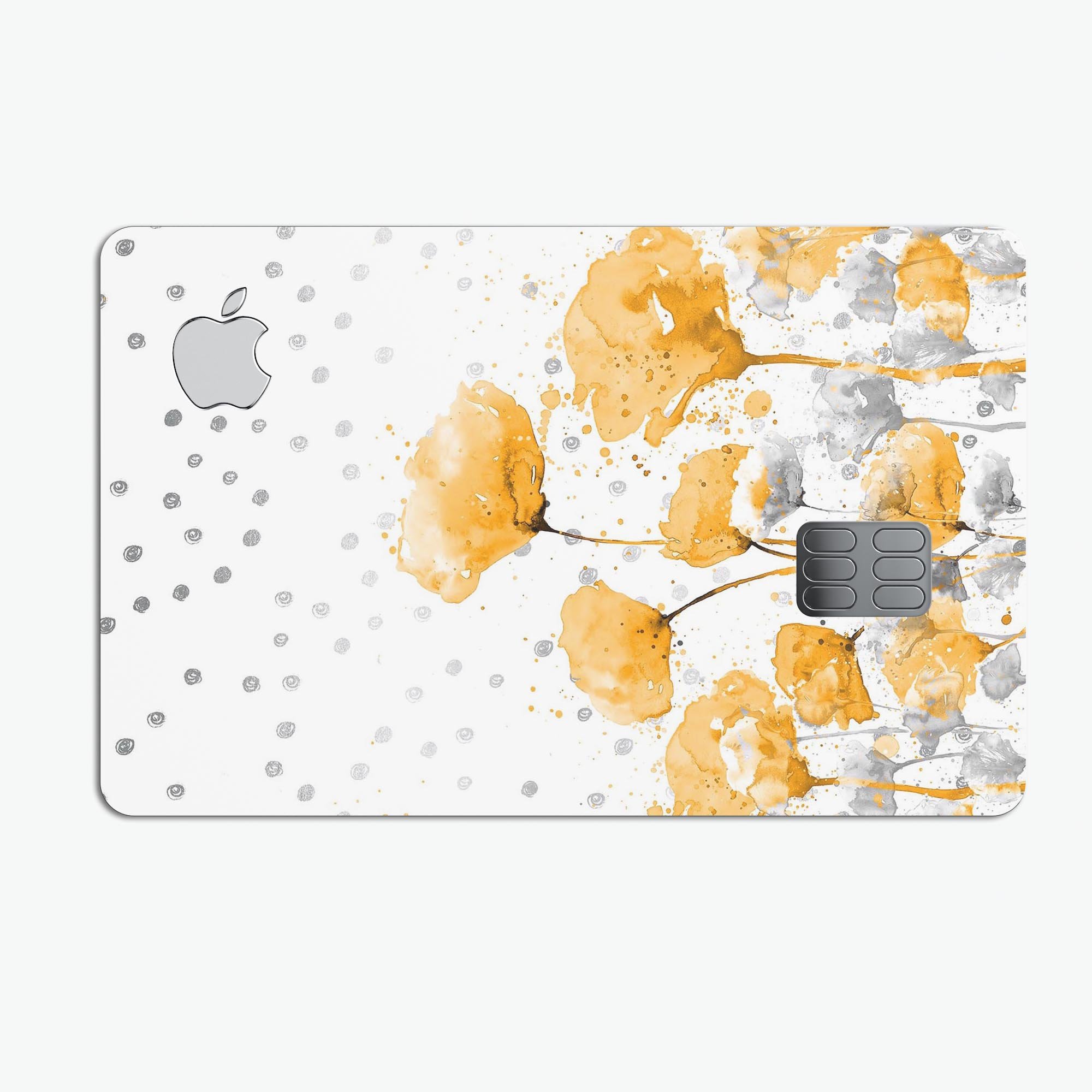 Karamfila Yellow & Gray Floral V1 decal skin for Apple Card, showcasing a vibrant floral design with premium vinyl finish.
