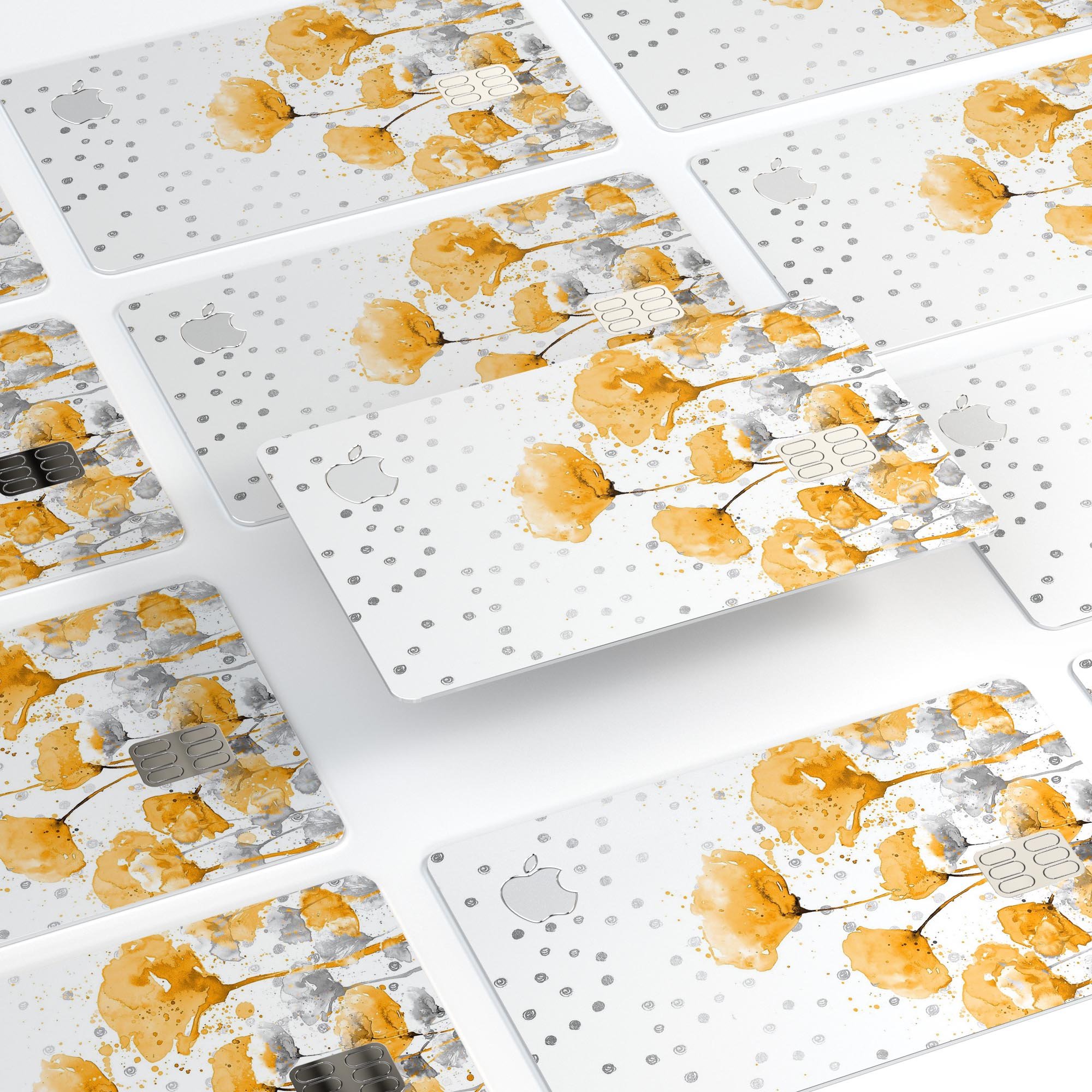 Karamfila Yellow & Gray Floral V1 decal skin for Apple Card, showcasing a vibrant floral design with premium vinyl finish.