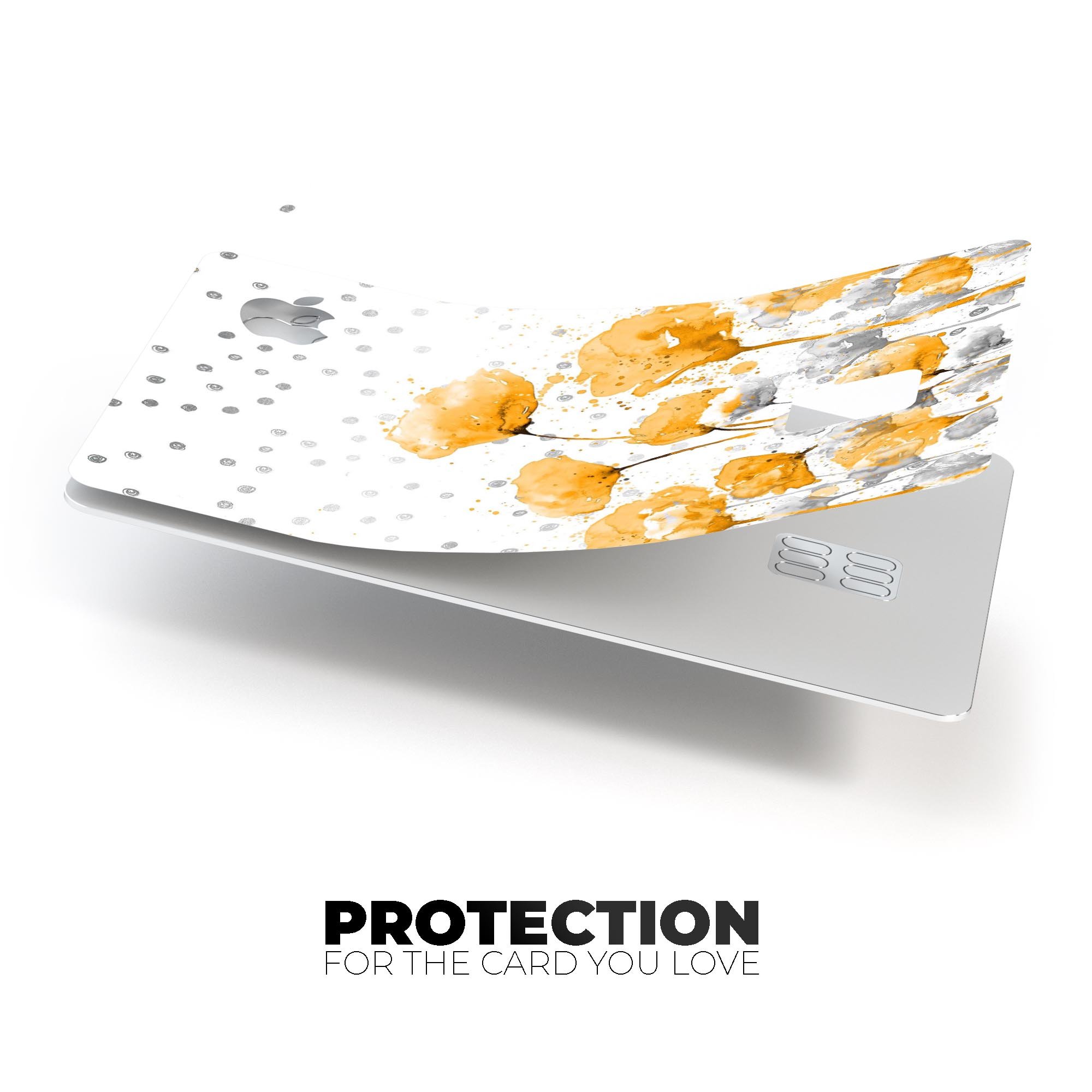 Karamfila Yellow & Gray Floral V1 decal skin for Apple Card, showcasing a vibrant floral design with premium vinyl finish.