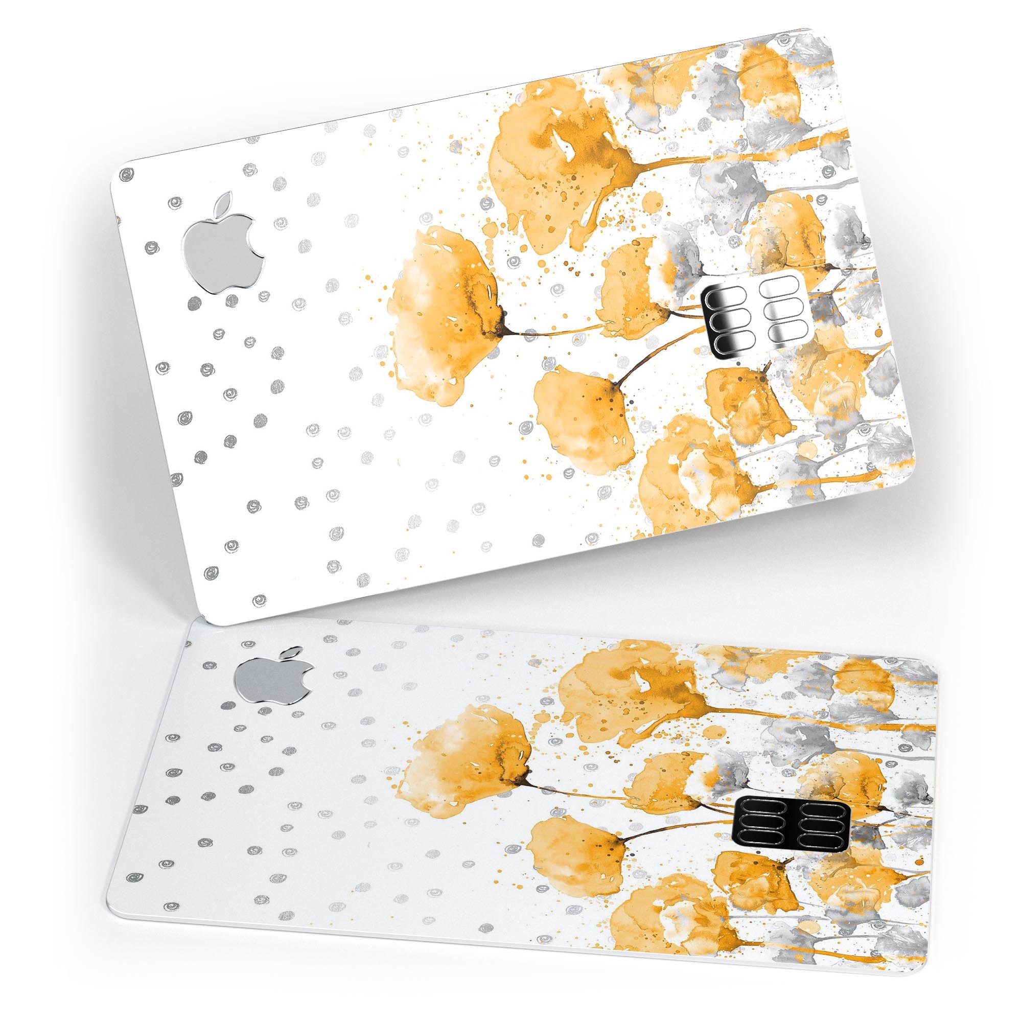 Karamfila Yellow & Gray Floral V1 decal skin for Apple Card, showcasing a vibrant floral design with premium vinyl finish.