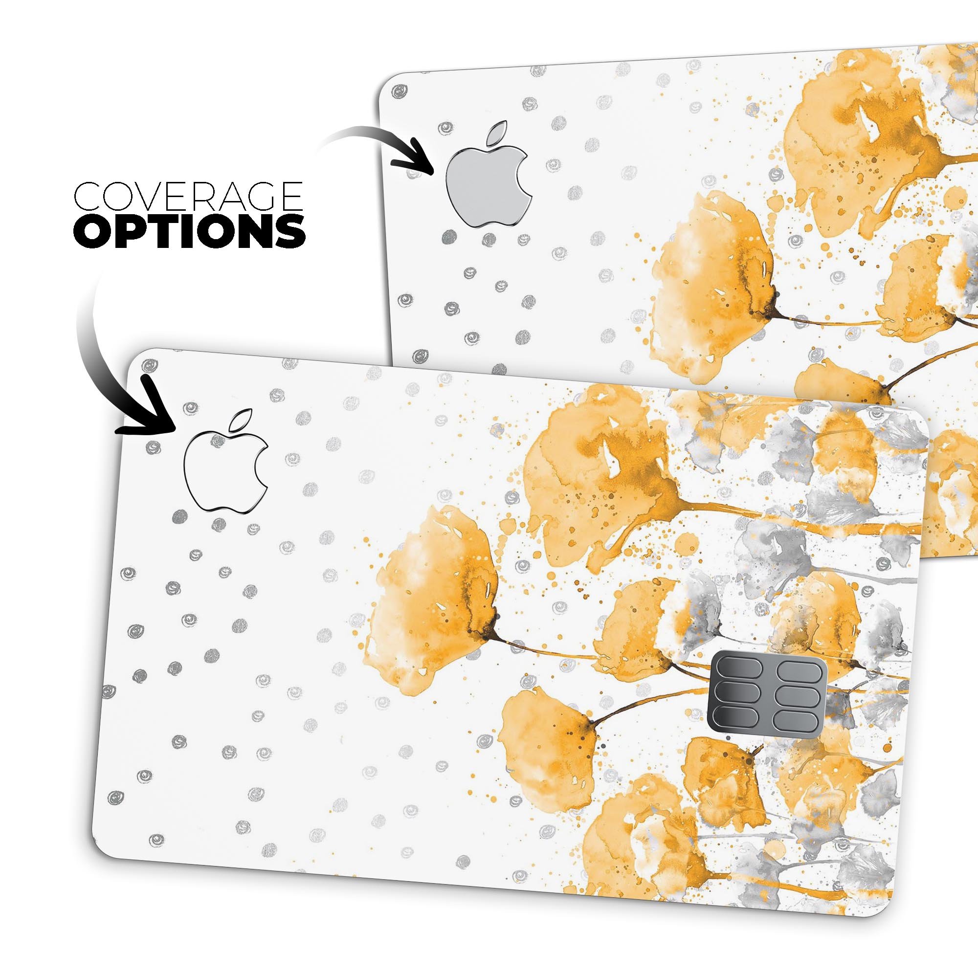 Karamfila Yellow & Gray Floral V1 decal skin for Apple Card, showcasing a vibrant floral design with premium vinyl finish.