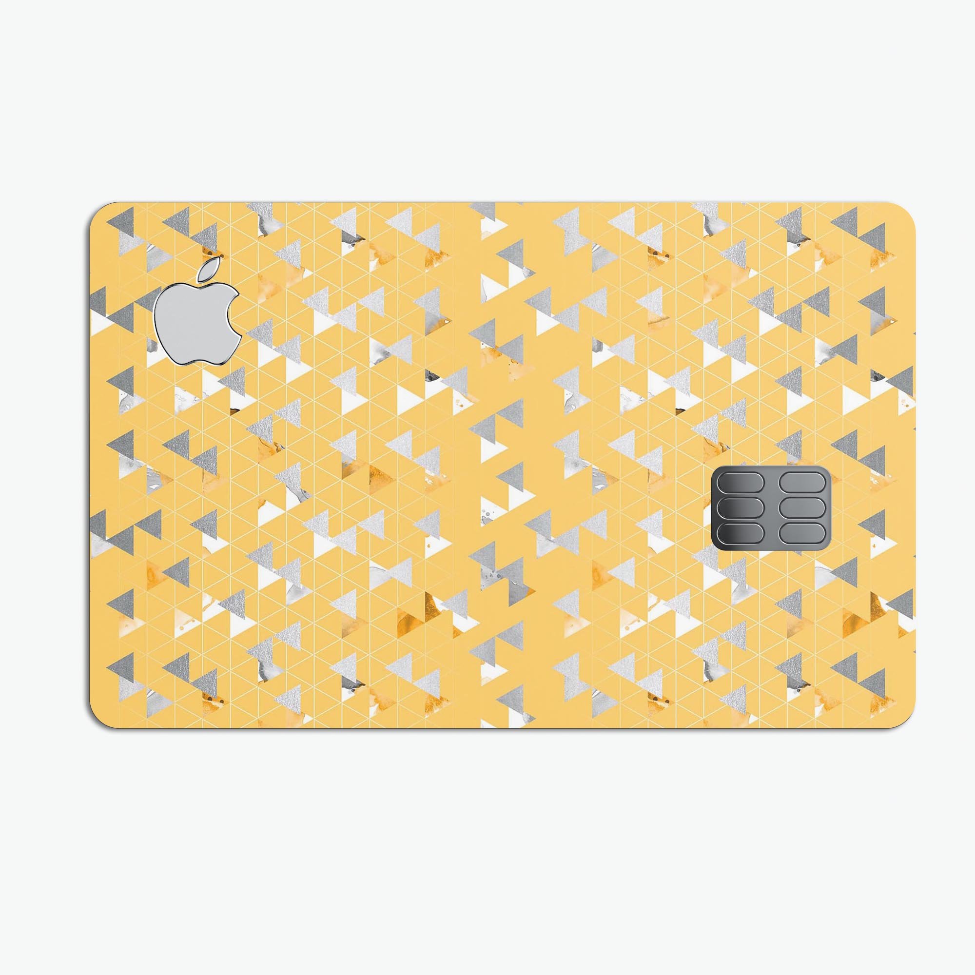Karamfila Yellow & Gray Floral V12 decal skin applied on an Apple Card, showcasing vibrant floral design and premium finish.