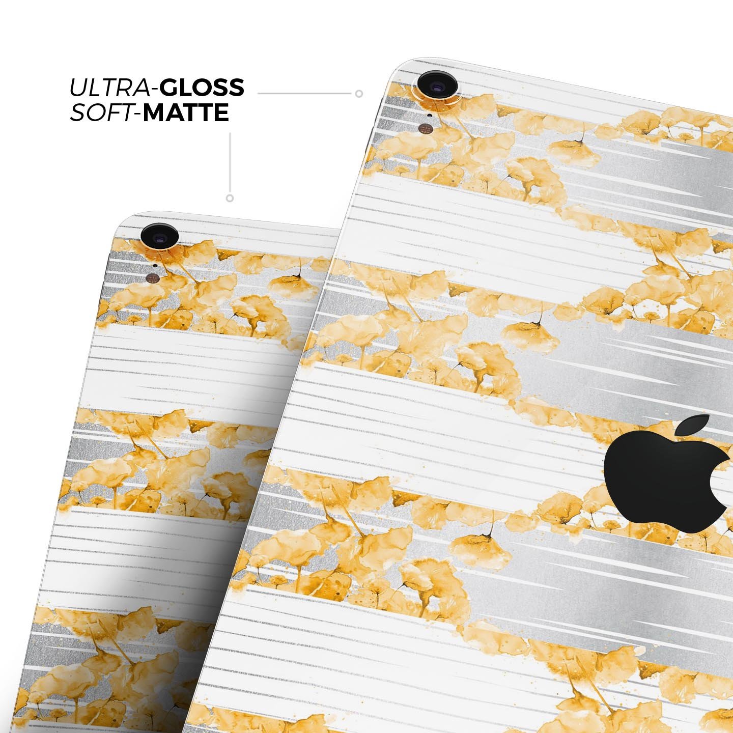 Karamfila Yellow & Gray Floral V4 skin decal for Apple devices, showcasing vibrant floral design and premium finish.