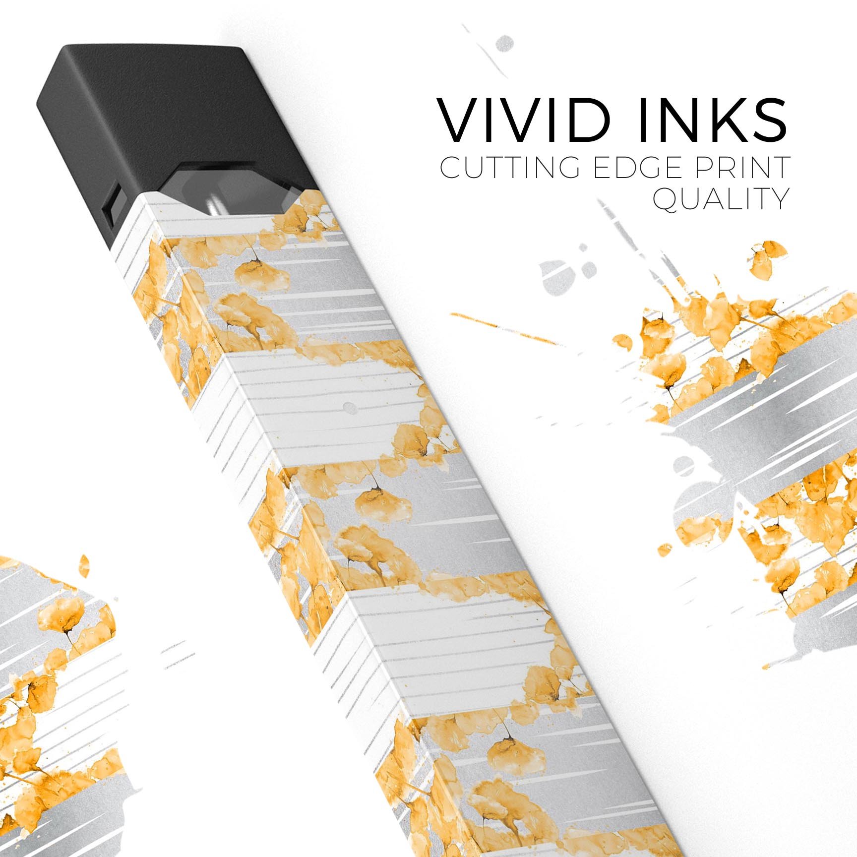 Karamfila Yellow & Gray Floral V4 skin-wrap for JUUL device, showcasing vibrant floral design and premium quality.