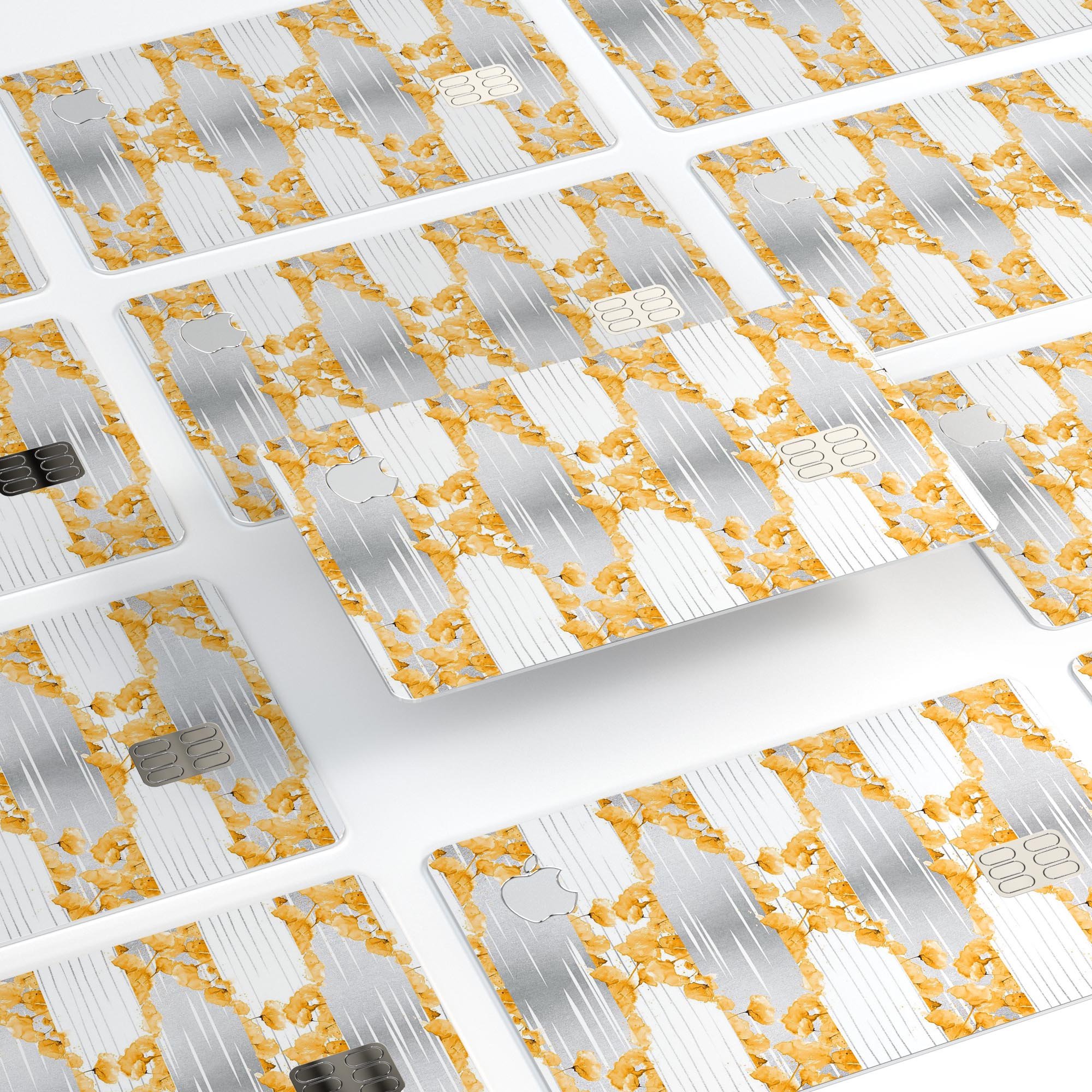 Karamfila Yellow & Gray Floral V4 decal skin for Apple Card, showcasing vibrant floral design and premium vinyl material.