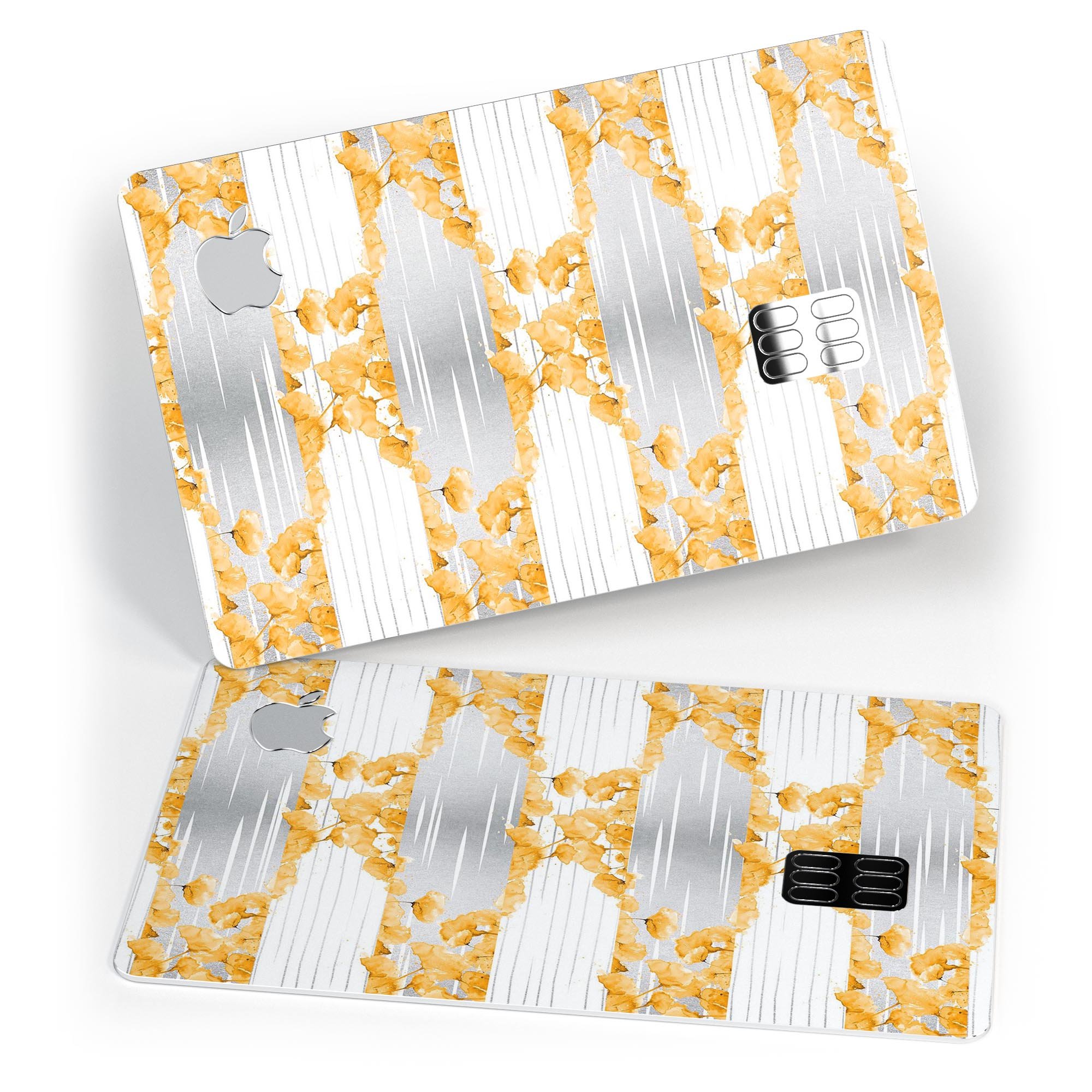 Karamfila Yellow & Gray Floral V4 decal skin for Apple Card, showcasing vibrant floral design and premium vinyl material.