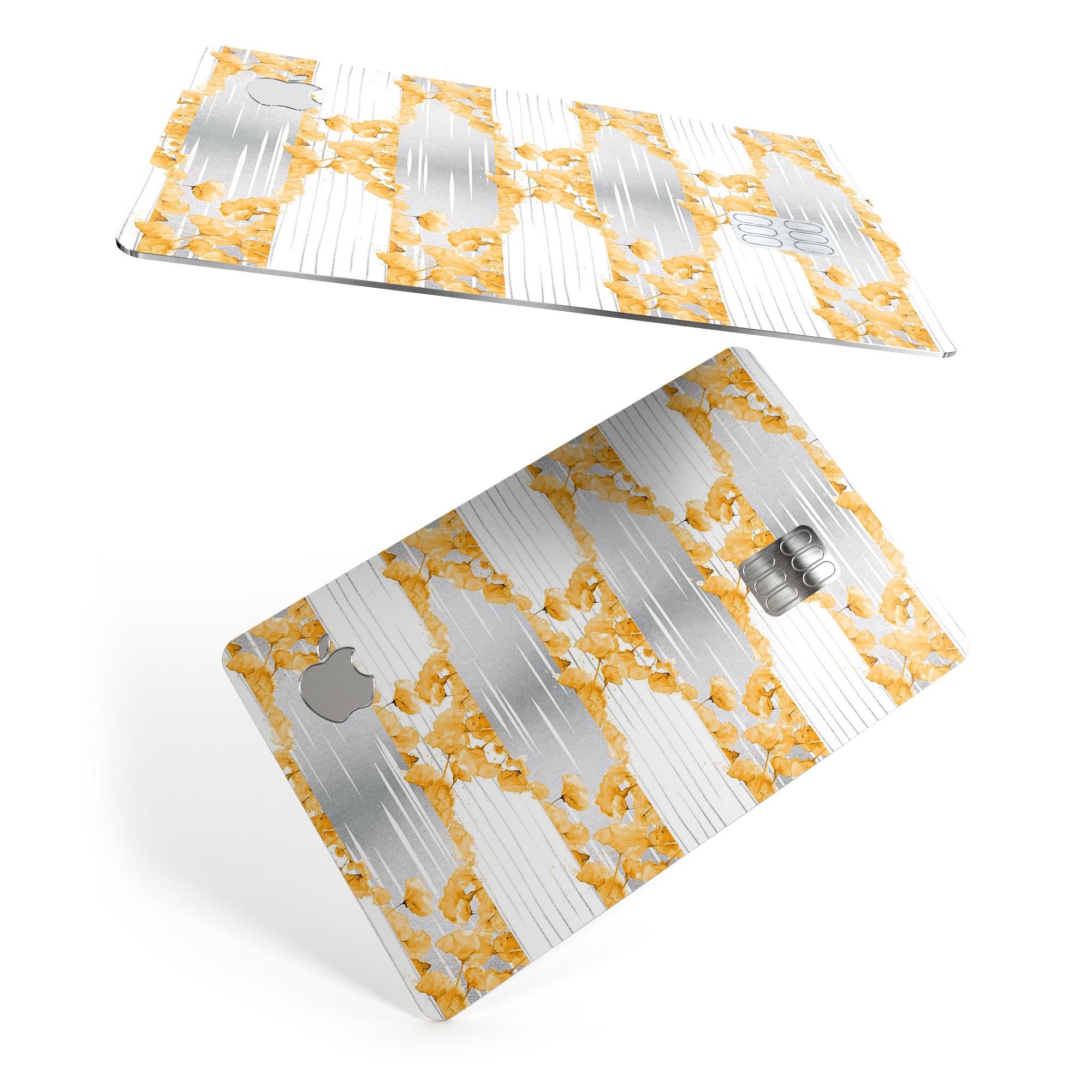 Karamfila Yellow & Gray Floral V4 decal skin for Apple Card, showcasing vibrant floral design and premium vinyl material.