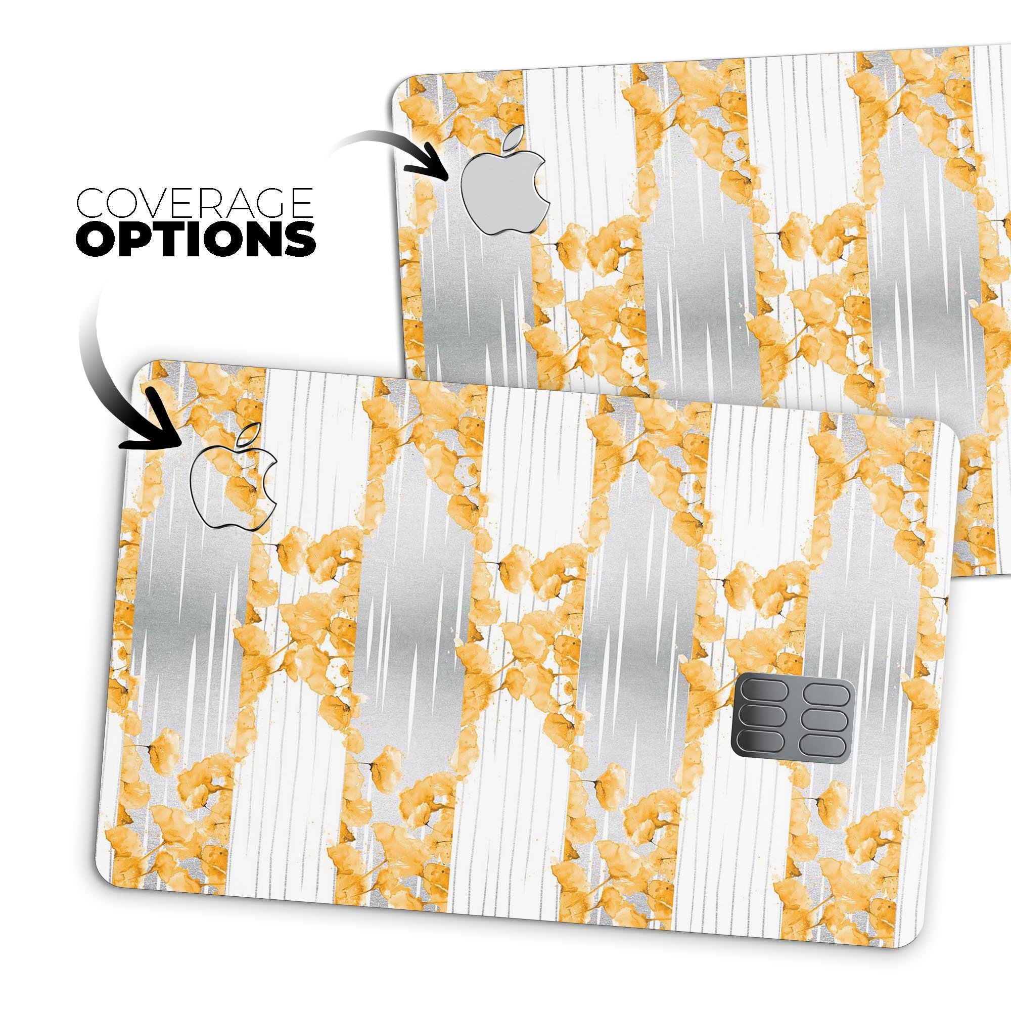 Karamfila Yellow & Gray Floral V4 decal skin for Apple Card, showcasing vibrant floral design and premium vinyl material.