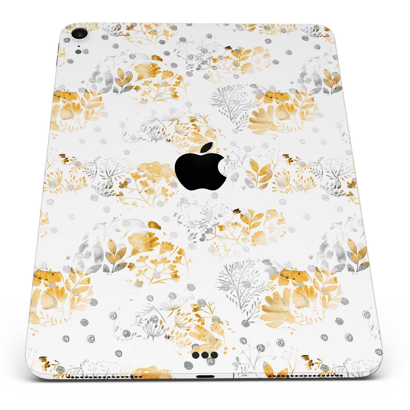 Karamfila Yellow & Gray Floral V5 skin decal for Apple devices, showcasing a vibrant floral design with a premium finish.