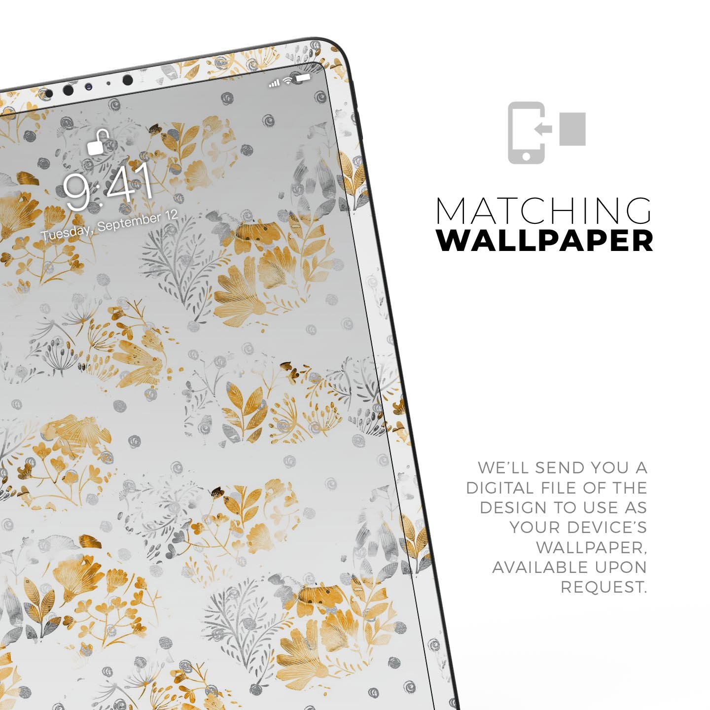 Karamfila Yellow & Gray Floral V5 skin decal for Apple devices, showcasing a vibrant floral design with a premium finish.