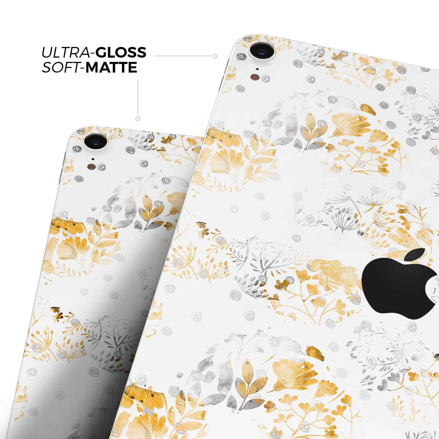 Karamfila Yellow & Gray Floral V5 skin decal for Apple devices, showcasing a vibrant floral design with a premium finish.