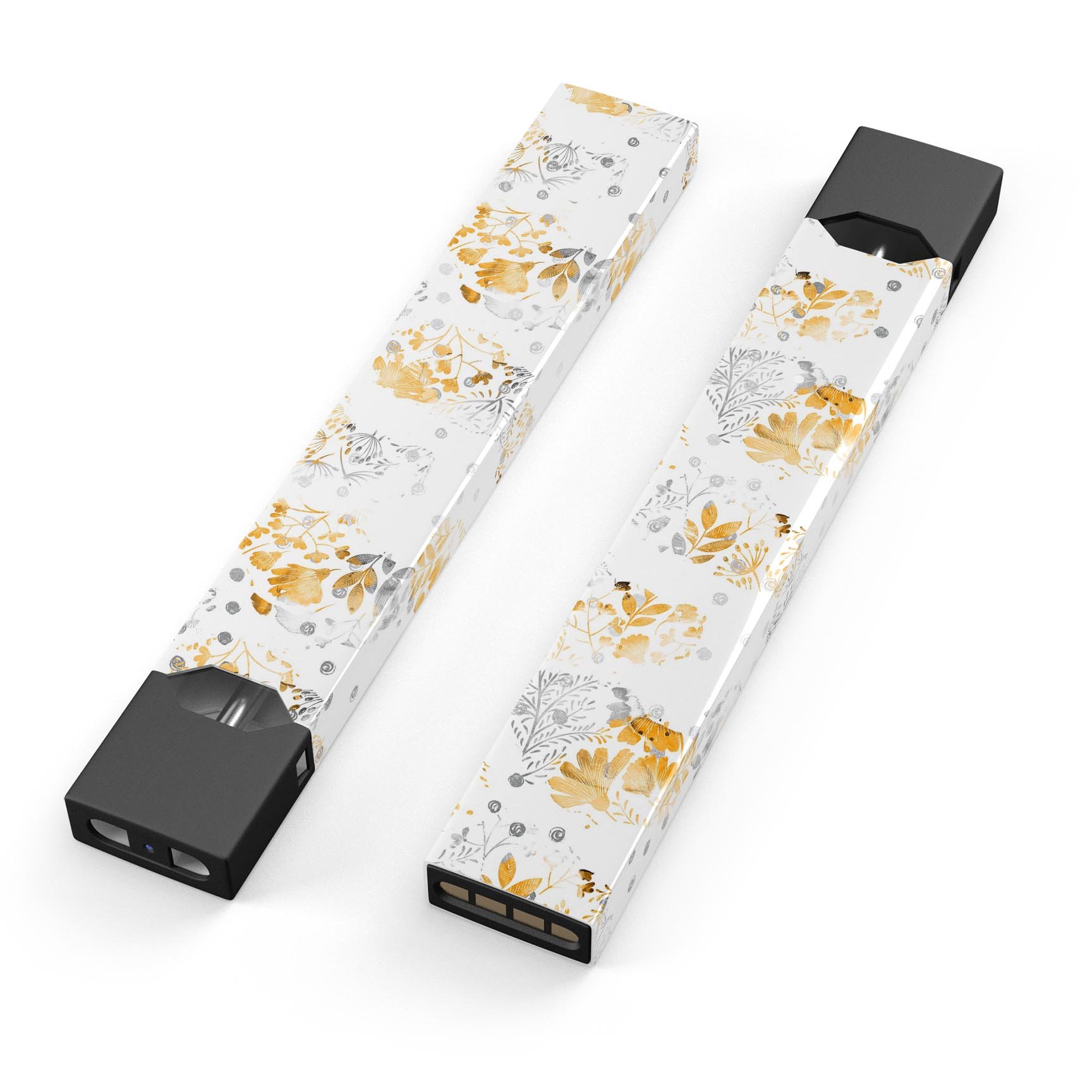 Karamfila Yellow & Gray Floral V5 skin-wrap for JUUL device, showcasing vibrant floral design and premium quality.