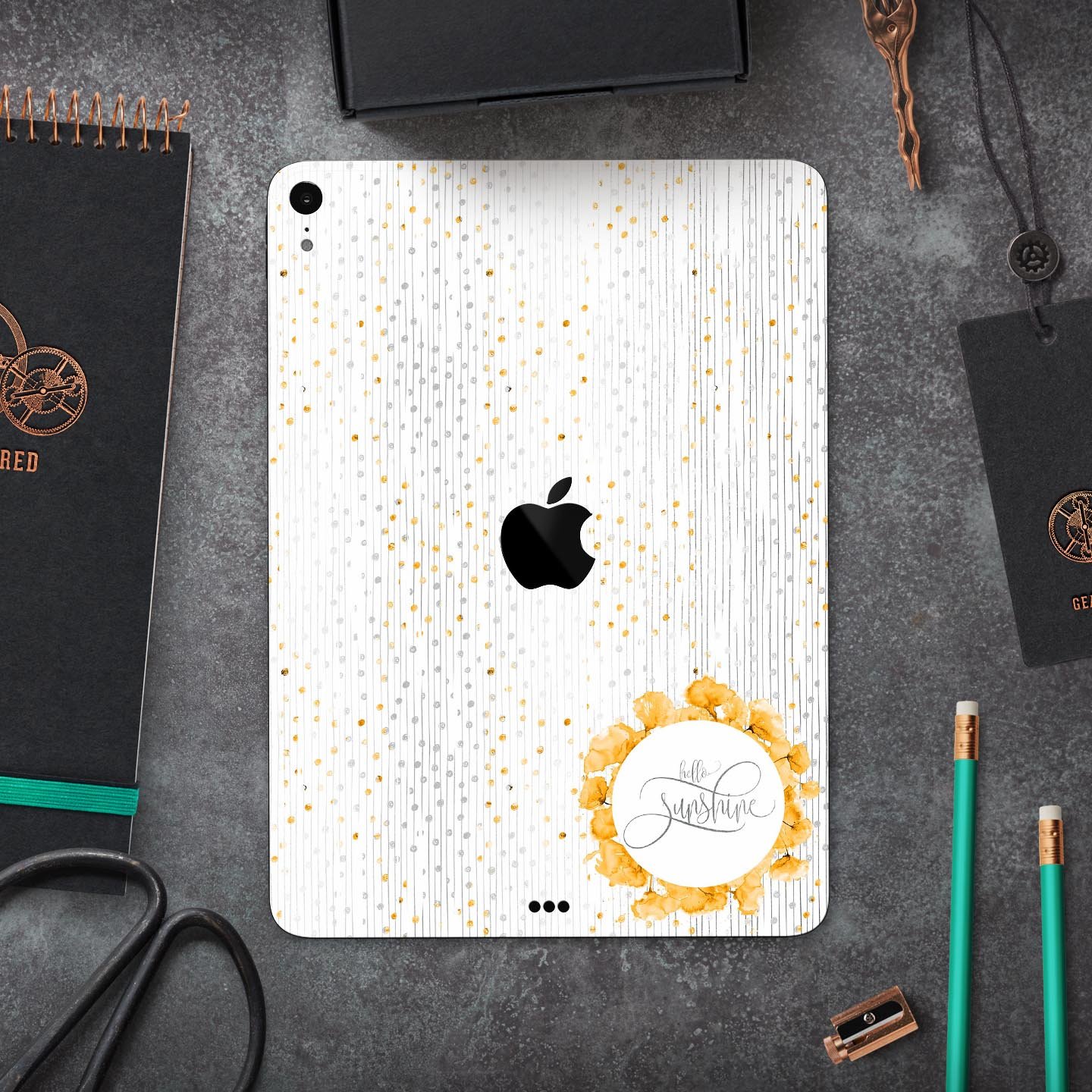 Karamfila Yellow & Gray Floral V7 full body skin decal for Apple devices, showcasing a vibrant floral design with premium 3M materials.