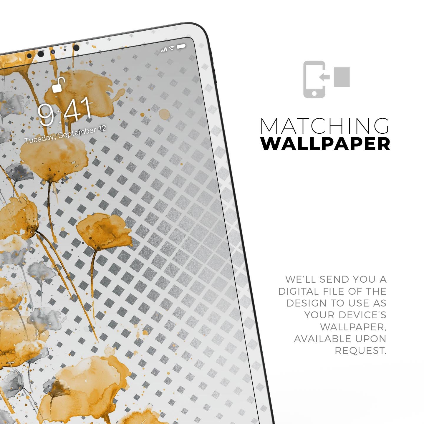 Karamfila Yellow & Gray Floral V8 skin decal for Apple devices, showcasing vibrant floral design and premium quality.