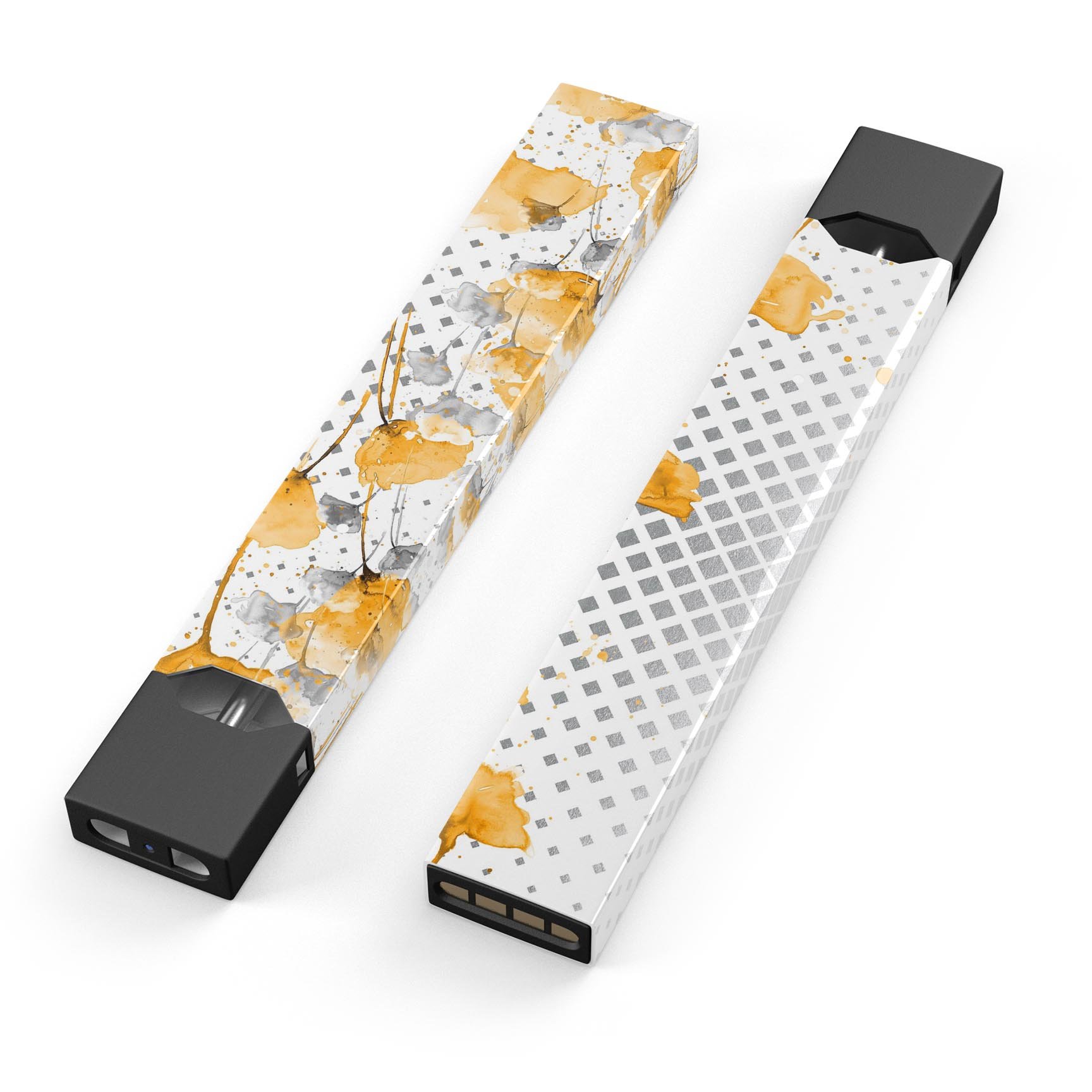 Karamfila Yellow & Gray Floral V8 skin-wrap for JUUL device, showcasing vibrant floral design and protective features.
