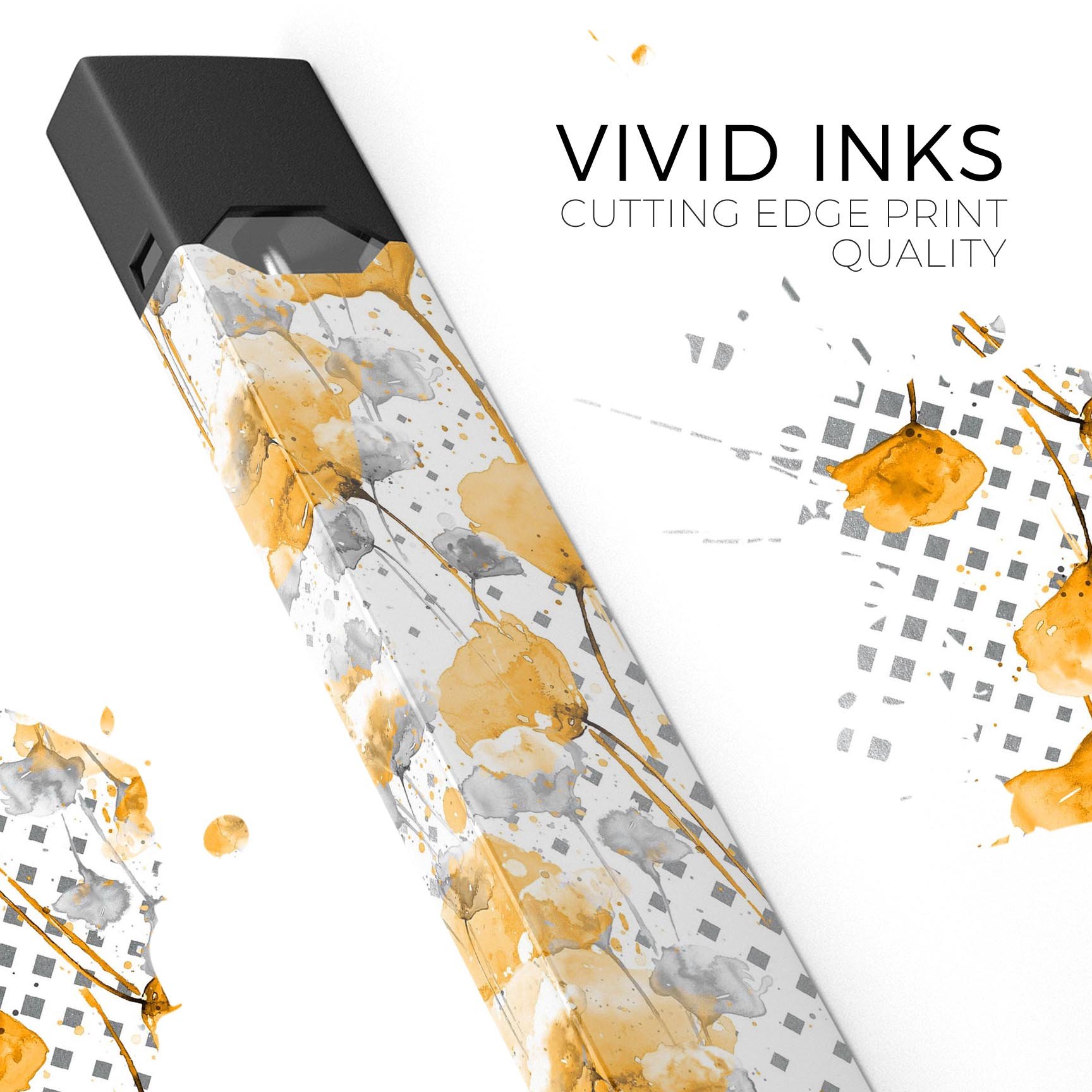 Karamfila Yellow & Gray Floral V8 skin-wrap for JUUL device, showcasing vibrant floral design and protective features.