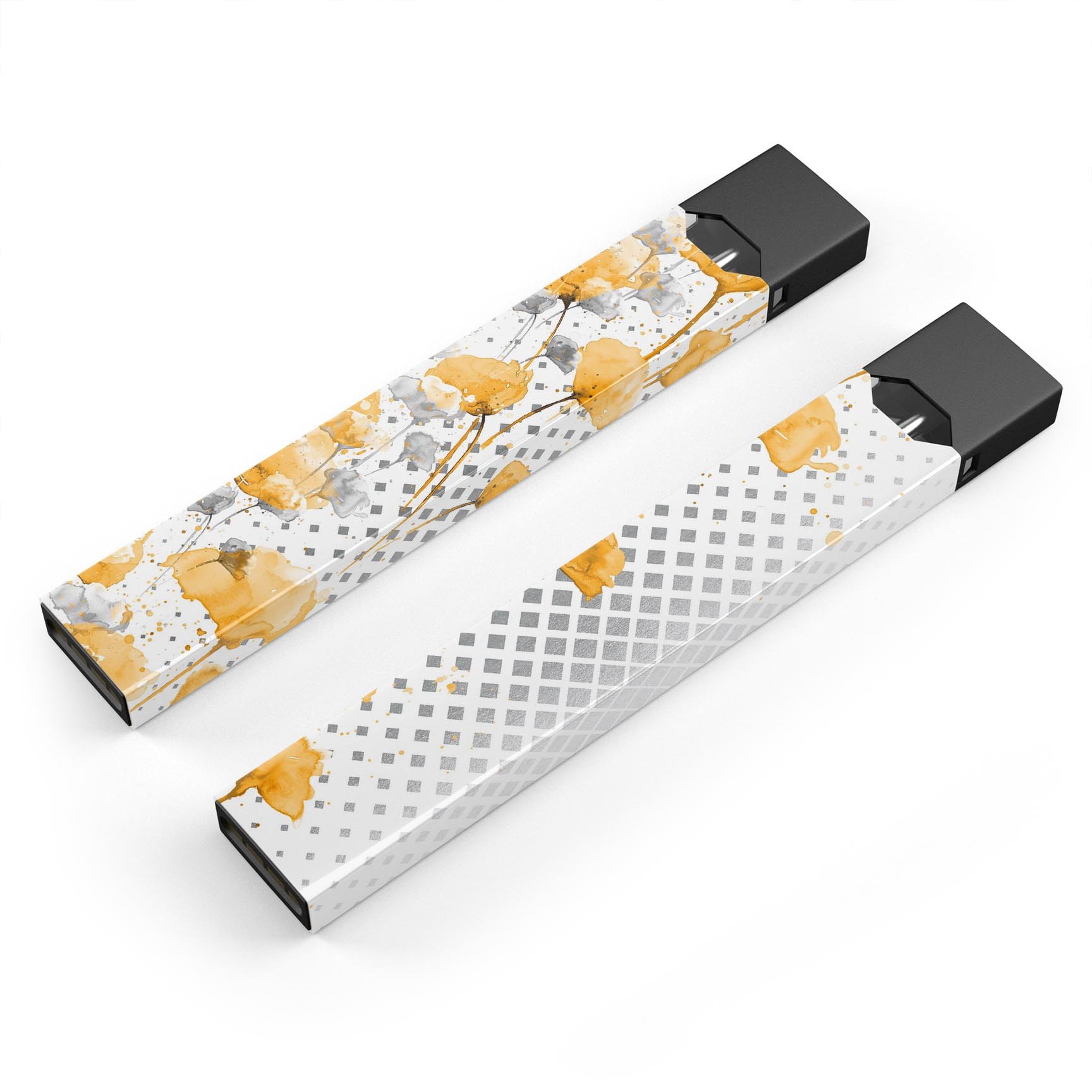Karamfila Yellow & Gray Floral V8 skin-wrap for JUUL device, showcasing vibrant floral design and protective features.