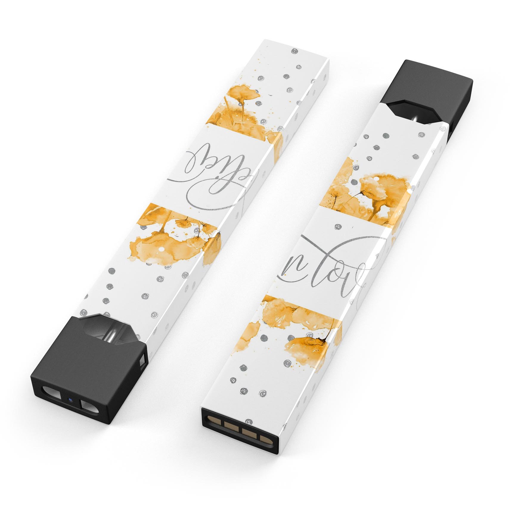 Karamfila Yellow & Gray Floral V9 skin-wrap for JUUL device, showcasing vibrant floral design and premium quality.