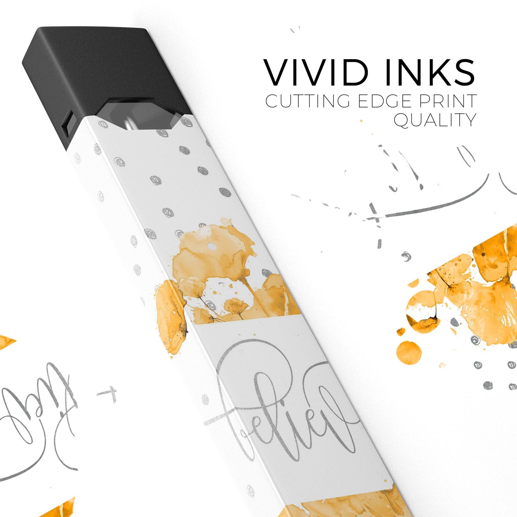 Karamfila Yellow & Gray Floral V9 skin-wrap for JUUL device, showcasing vibrant floral design and premium quality.