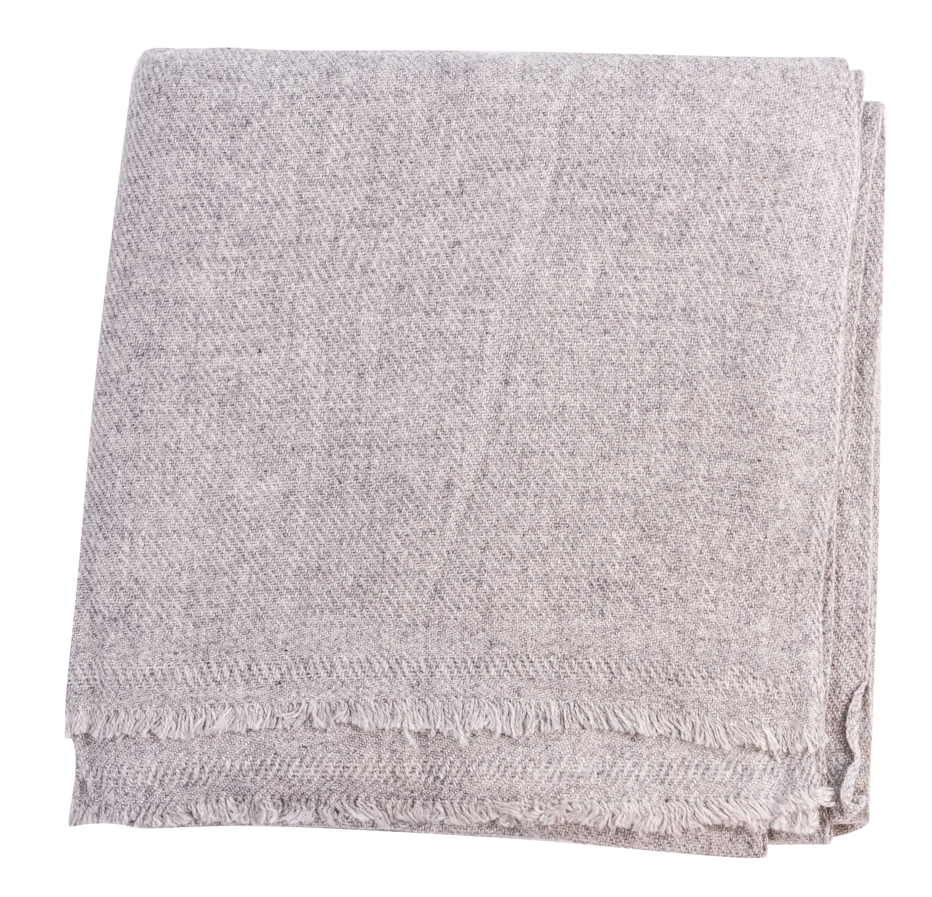 Graue Kaschmirdecke, handgewebt in Nepal, 135 cm x 270 cm, leicht und warm.