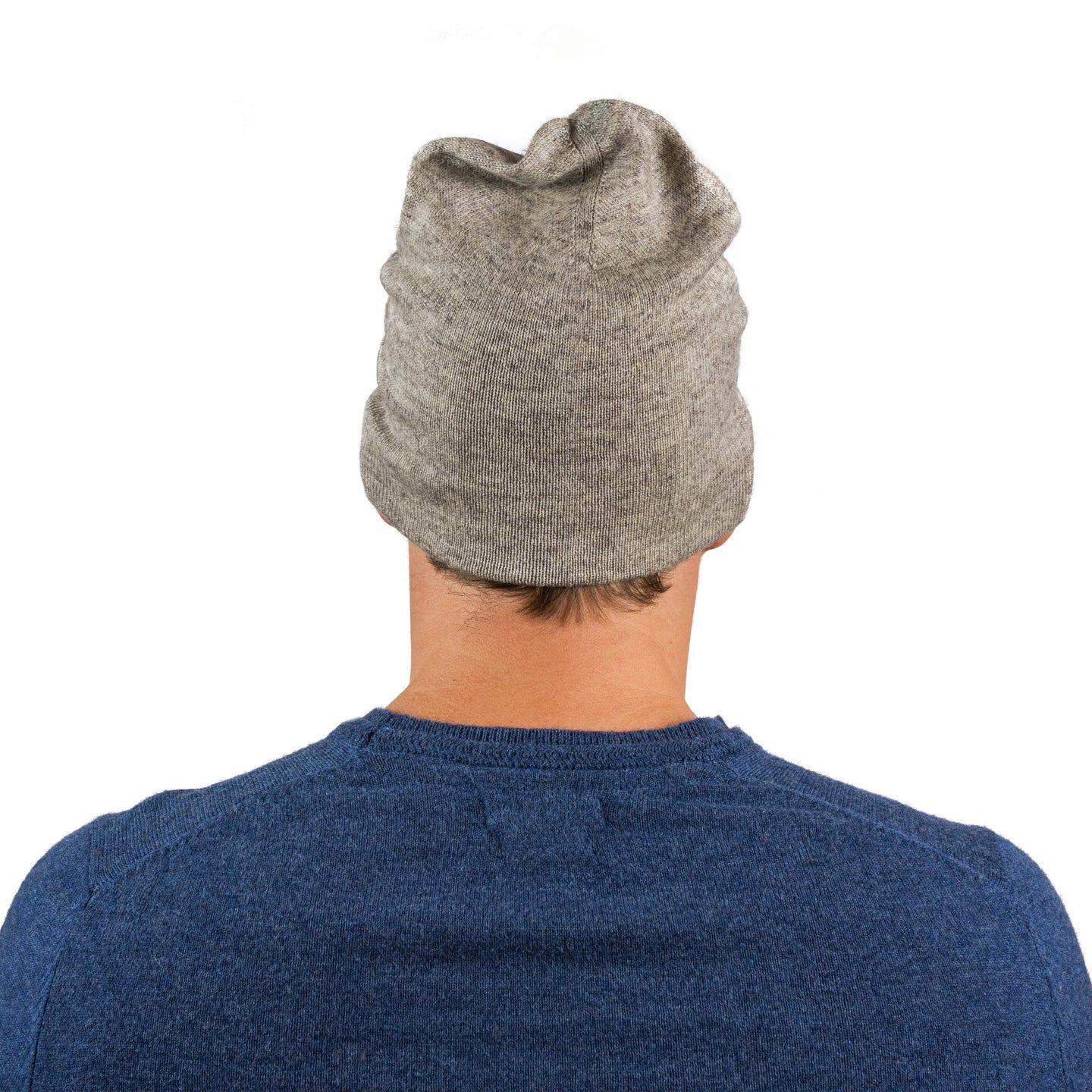 Luxuriöse hellgraue Kaschmirmütze Beanie, handgewebt in Nepal, aus 100% Kaschmir, leicht und unisex.