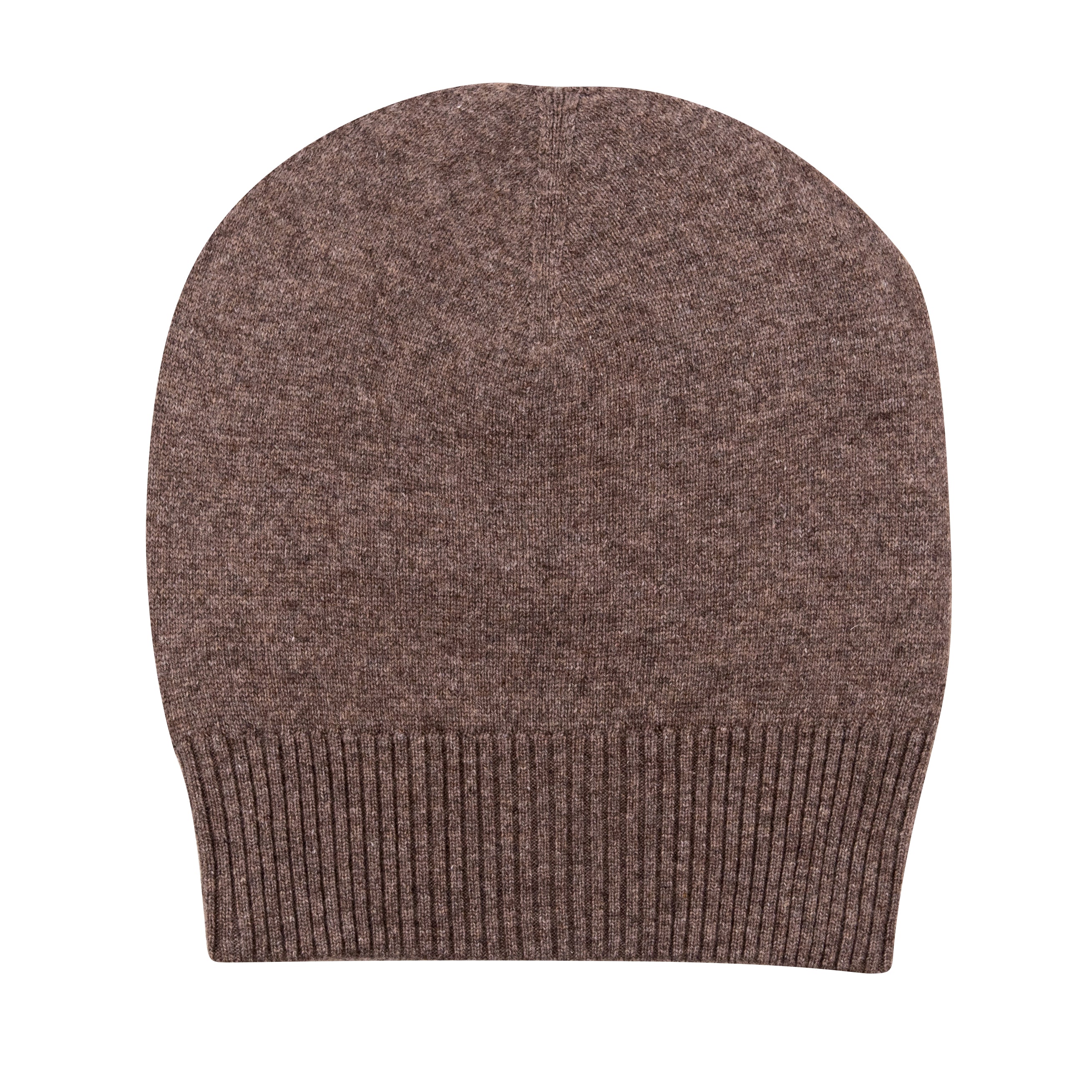 Dunkelbraune Kaschmirmütze Beanie mit geripptem Umschlag, handgewebt in Nepal, aus 100% Kaschmir.
