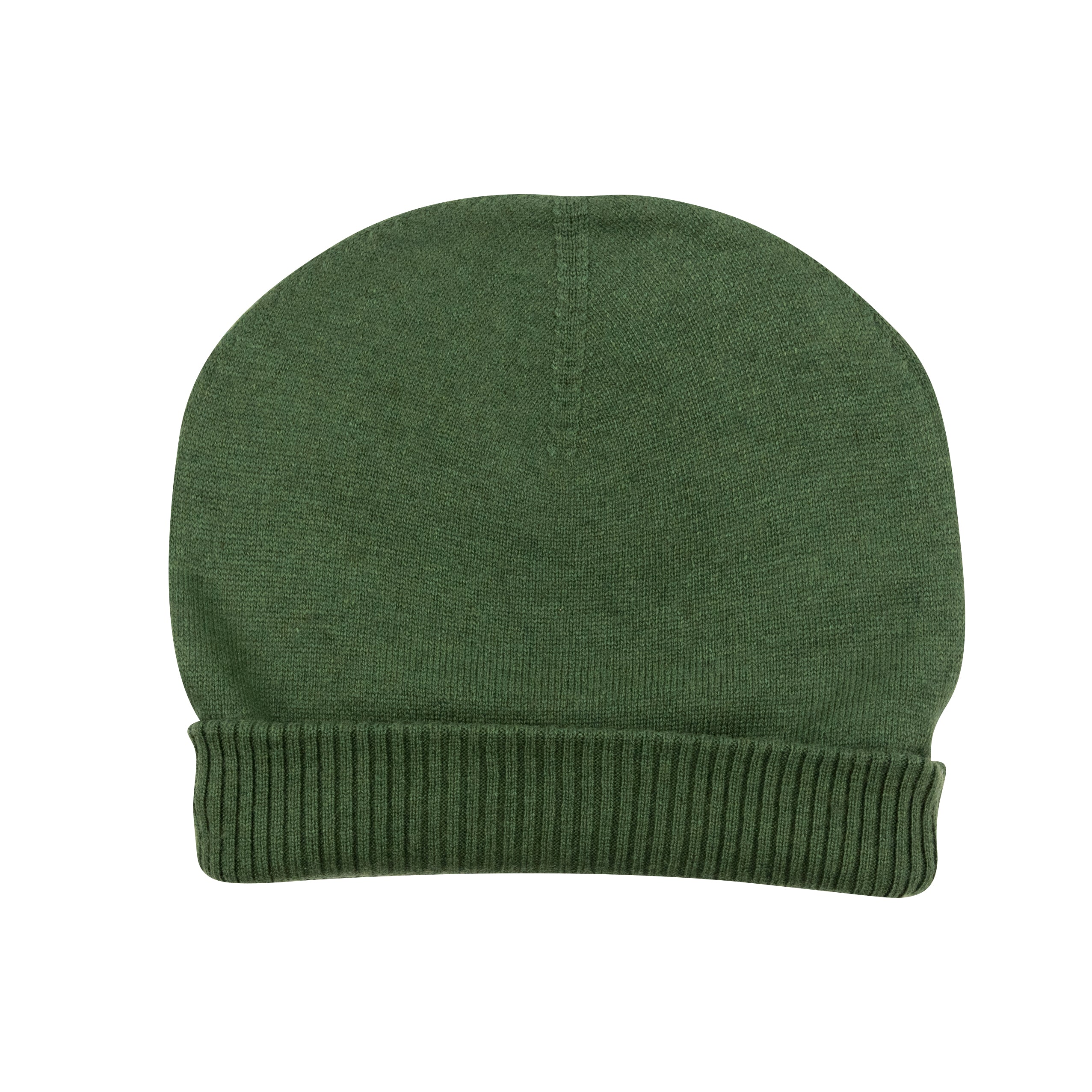 Dunkelgrüne Kaschmirmütze Beanie mit geripptem Umschlag, handgewebt in Nepal, aus 100% Kaschmir.