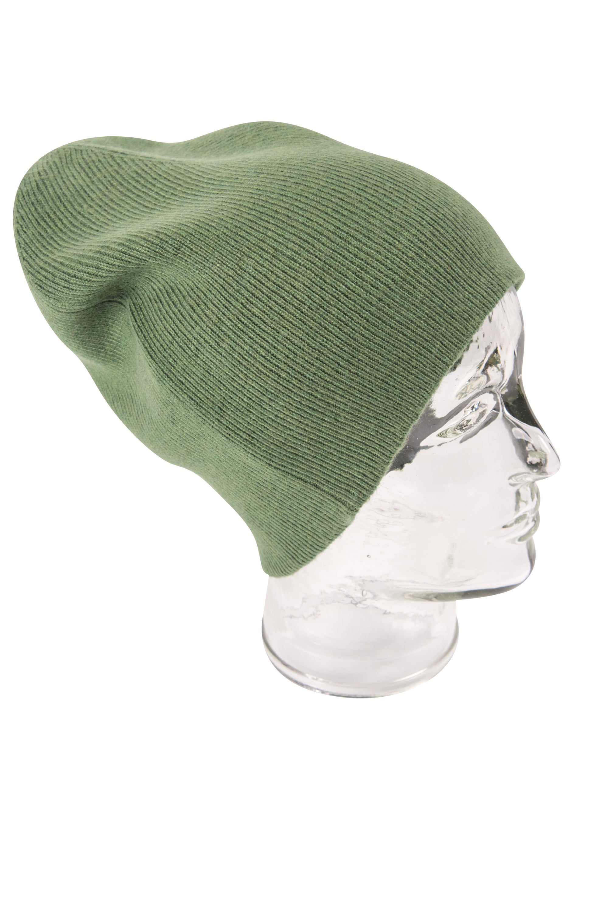 Grüne Kaschmirmütze Beanie, leicht gerippt, handgewebt in Nepal, aus 100% Kaschmir, unisex Design.