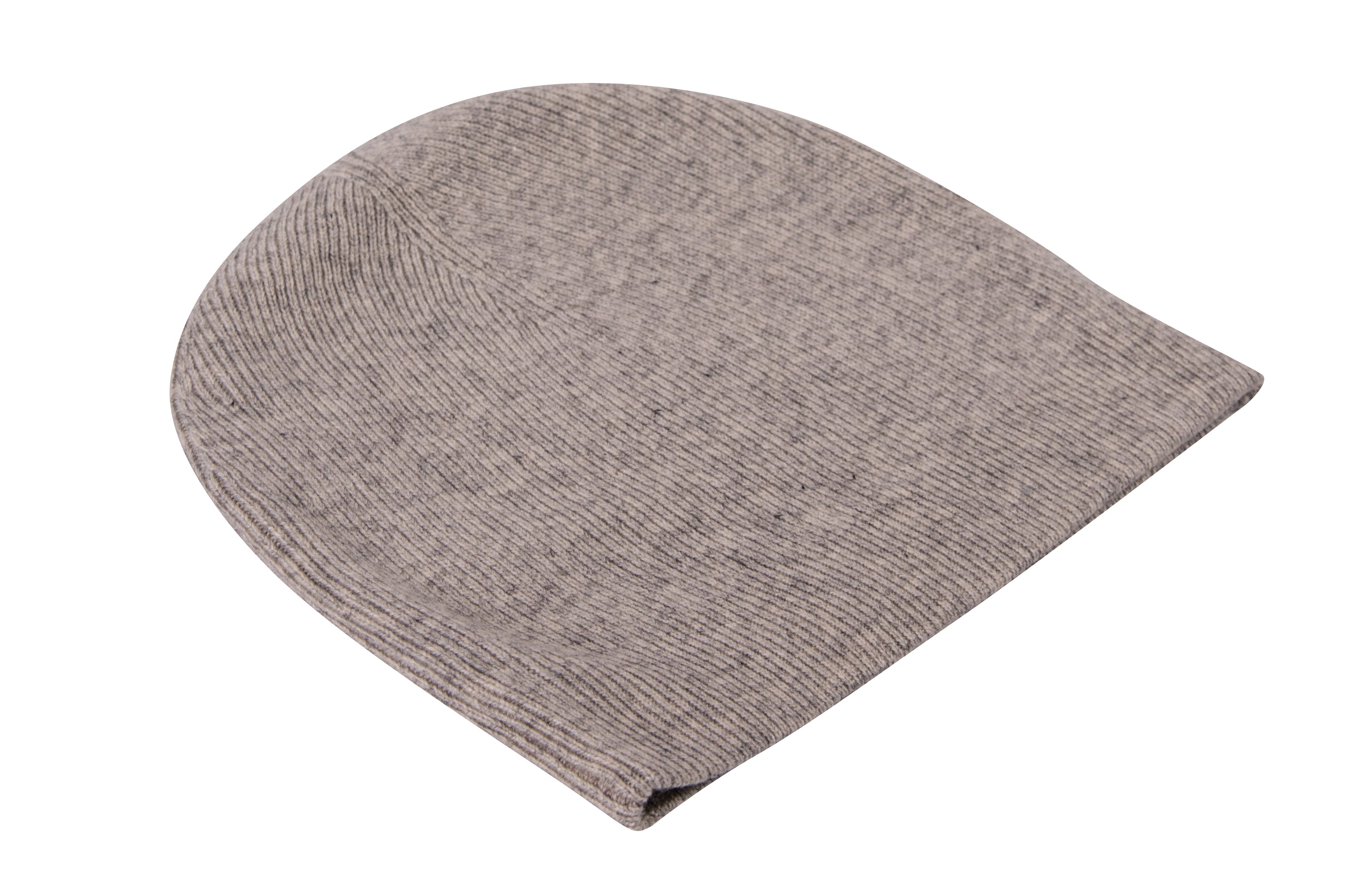 Hellgraue Kaschmirmütze Beanie mit leicht geripptem Muster, handgewebt in Nepal, aus 100% Kaschmir.