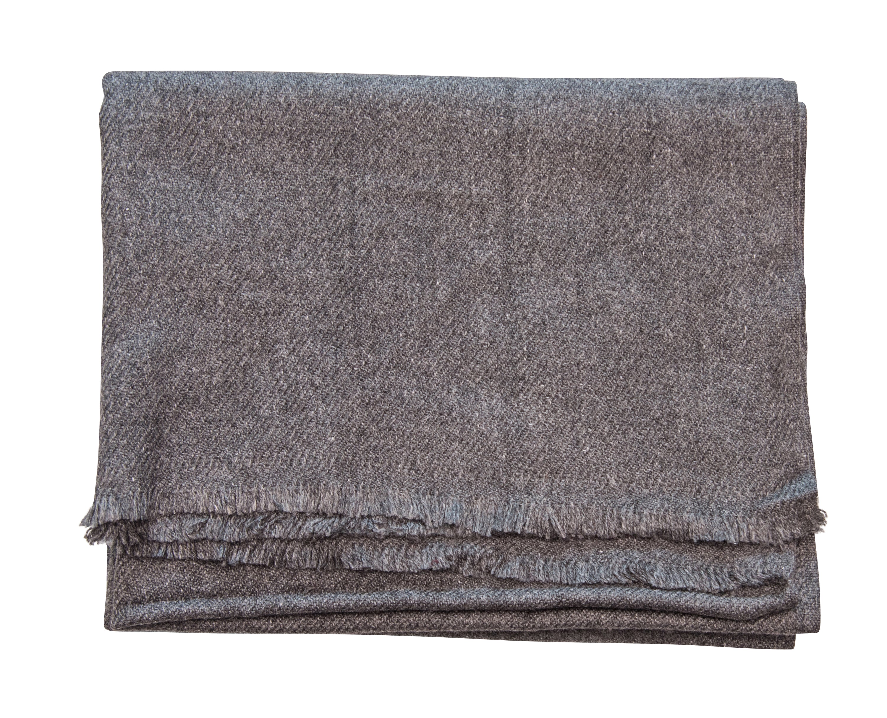 Dunkelgrauer Kaschmirschal, handgewebt in Nepal, mit luxuriösem und weichem Material.