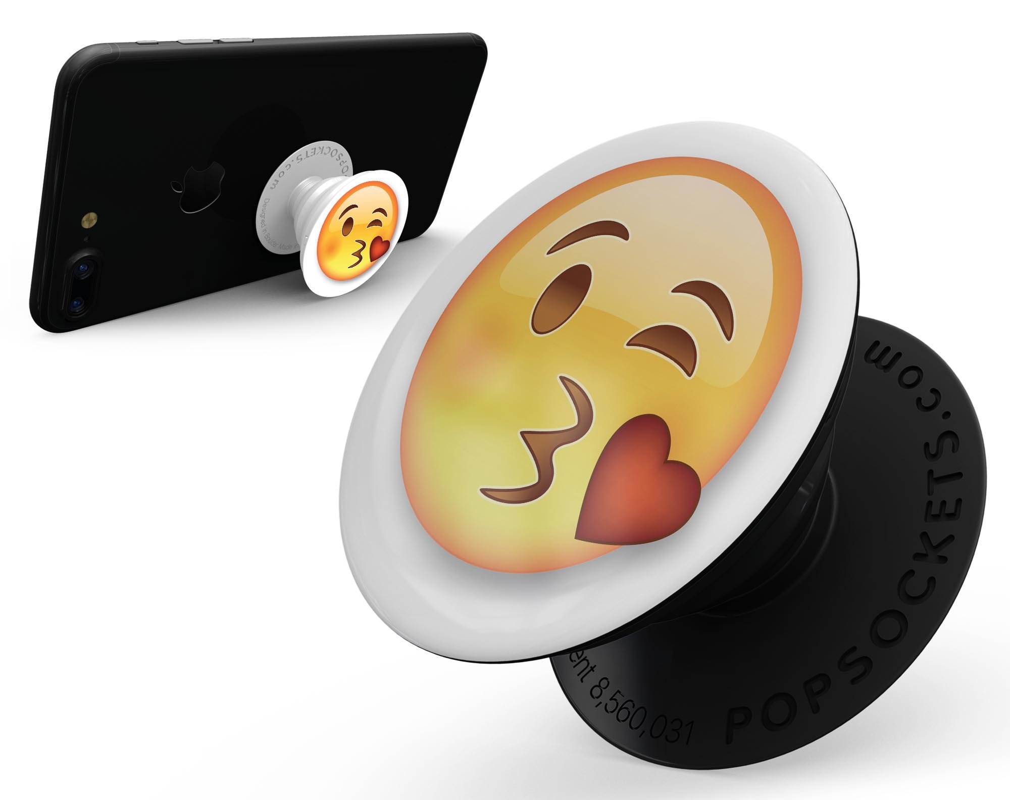 Kiss Emoticon Emoji Skin Kit for PopSockets, featuring a vibrant design on premium vinyl.